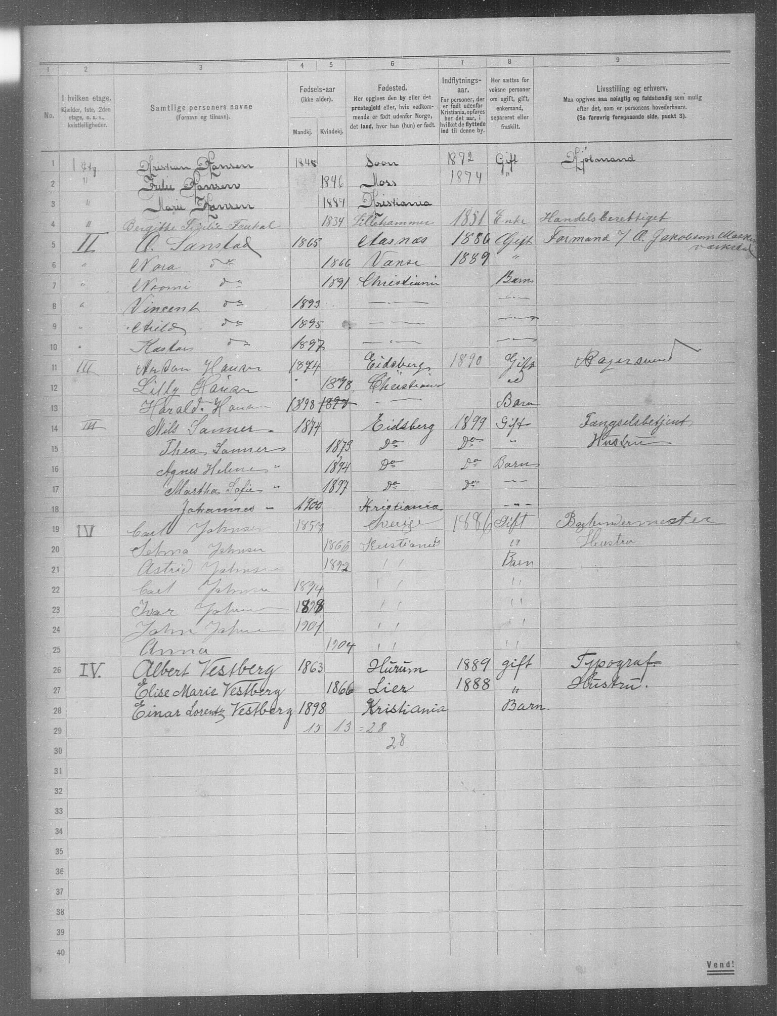 OBA, Municipal Census 1904 for Kristiania, 1904, p. 3096