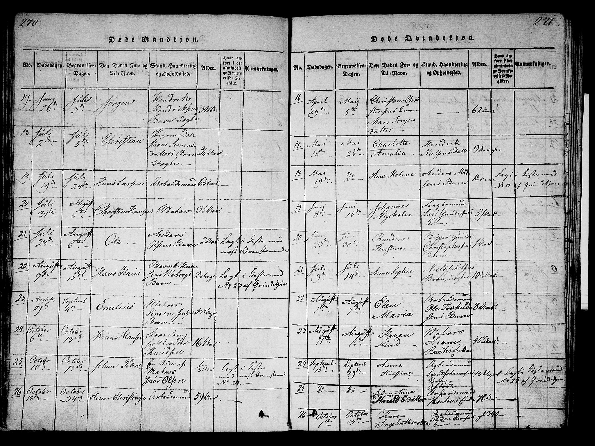 Strømsø kirkebøker, SAKO/A-246/G/Ga/L0001: Parish register (copy) no. 1, 1815-1829, p. 270-271