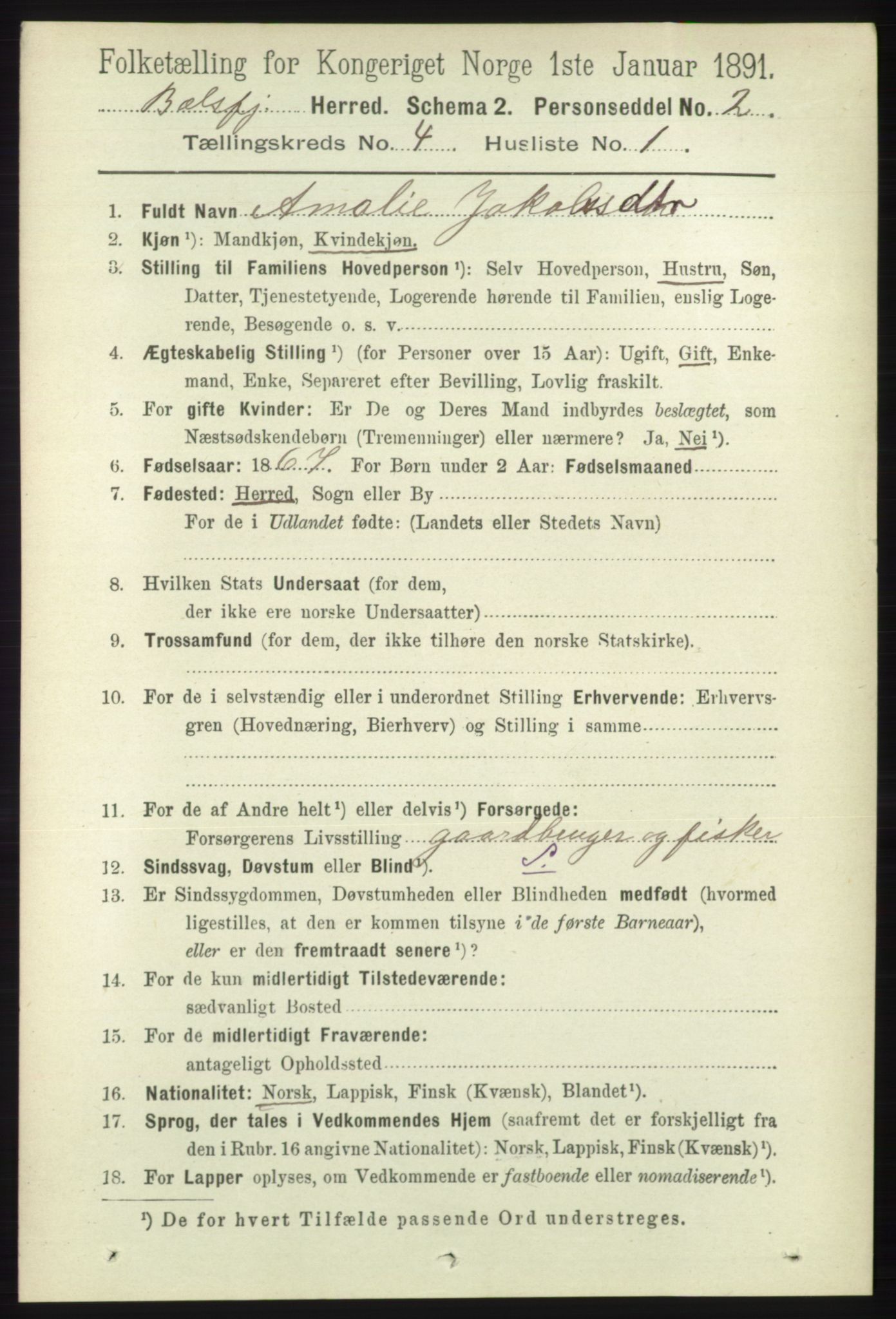 RA, 1891 census for 1933 Balsfjord, 1891, p. 1122