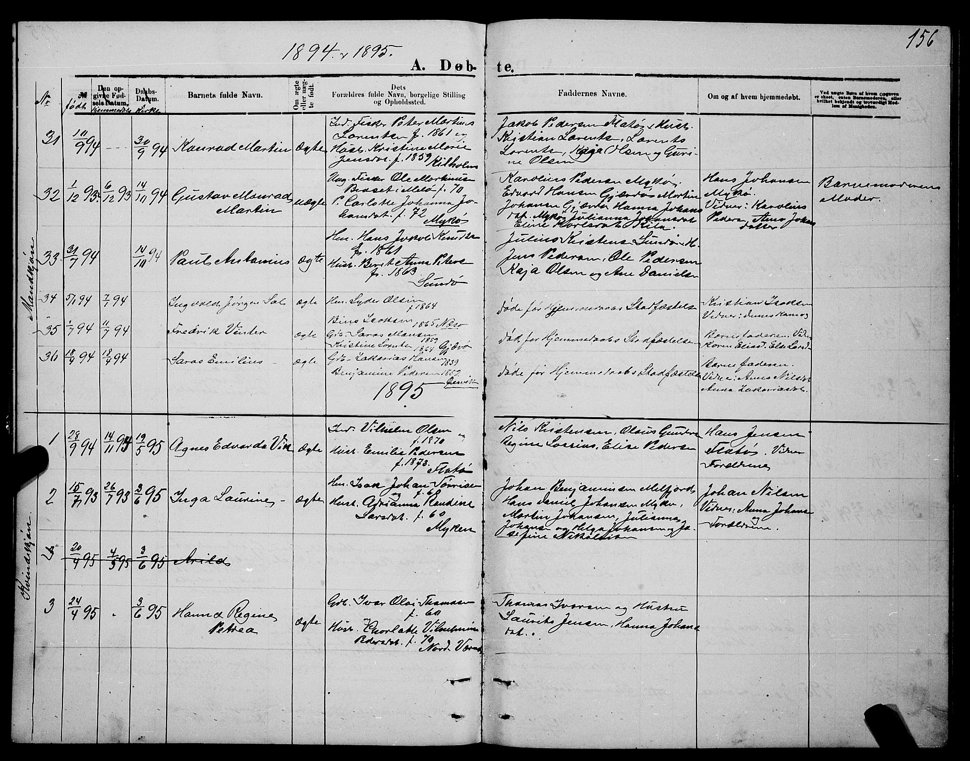 Ministerialprotokoller, klokkerbøker og fødselsregistre - Nordland, SAT/A-1459/841/L0620: Parish register (copy) no. 841C04, 1877-1896, p. 156
