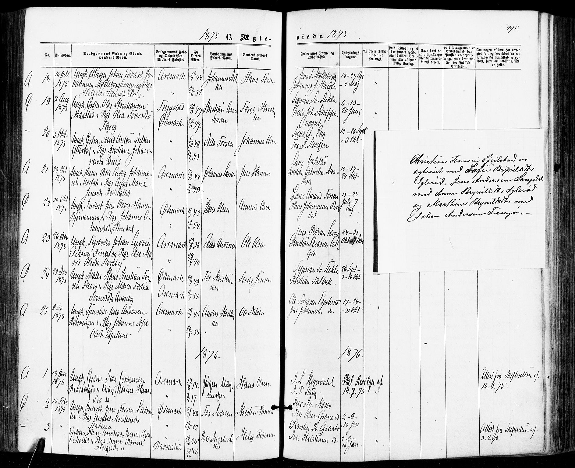 Aremark prestekontor Kirkebøker, SAO/A-10899/F/Fc/L0004: Parish register (official) no. III 4, 1866-1877, p. 495-496