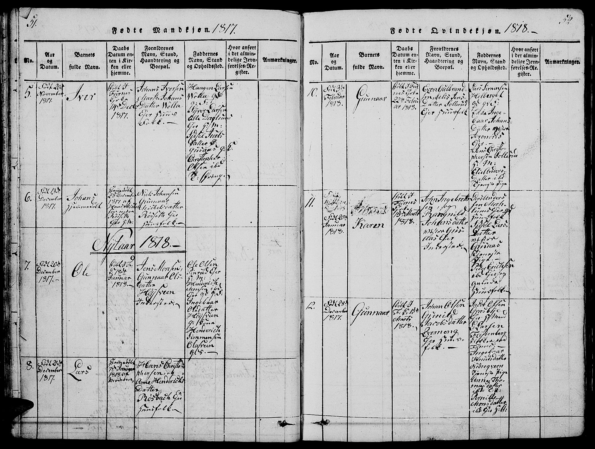 Vang prestekontor, Hedmark, AV/SAH-PREST-008/H/Ha/Hab/L0005: Parish register (copy) no. 5, 1815-1836, p. 51-52