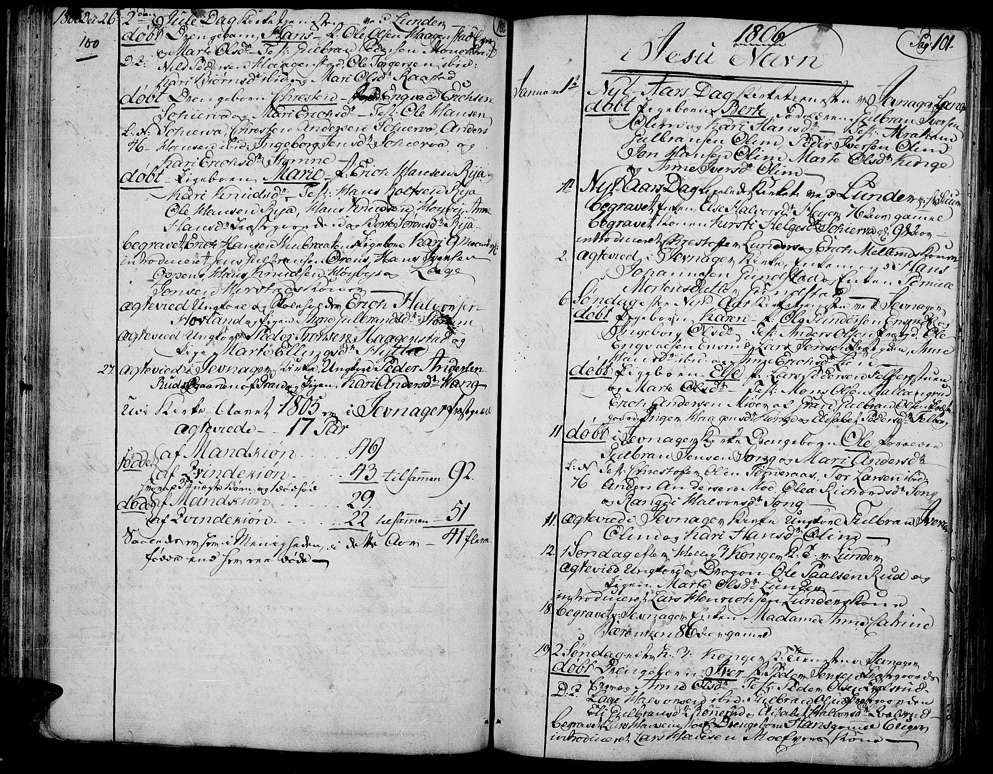 Jevnaker prestekontor, SAH/PREST-116/H/Ha/Haa/L0004: Parish register (official) no. 4, 1800-1861, p. 100-101