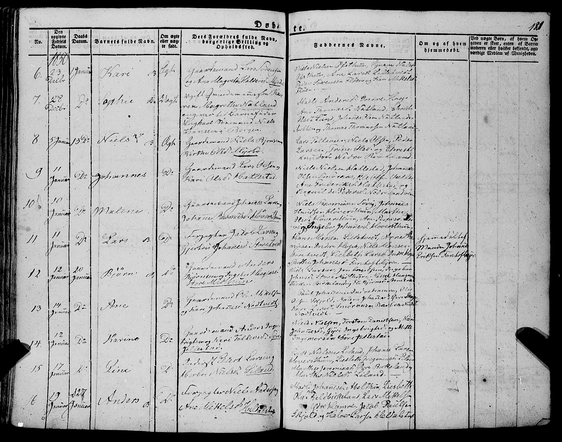 Fana Sokneprestembete, AV/SAB-A-75101/H/Haa/Haaa/L0008: Parish register (official) no. A 8, 1829-1851, p. 121