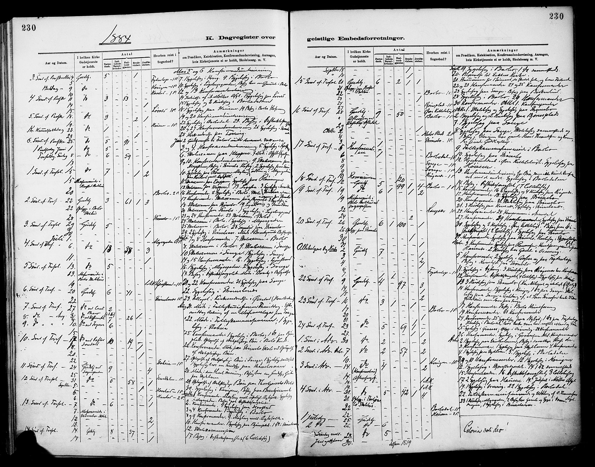 Barbu sokneprestkontor, AV/SAK-1111-0003/F/Fa/L0003: Parish register (official) no. A 3, 1883-1898, p. 230