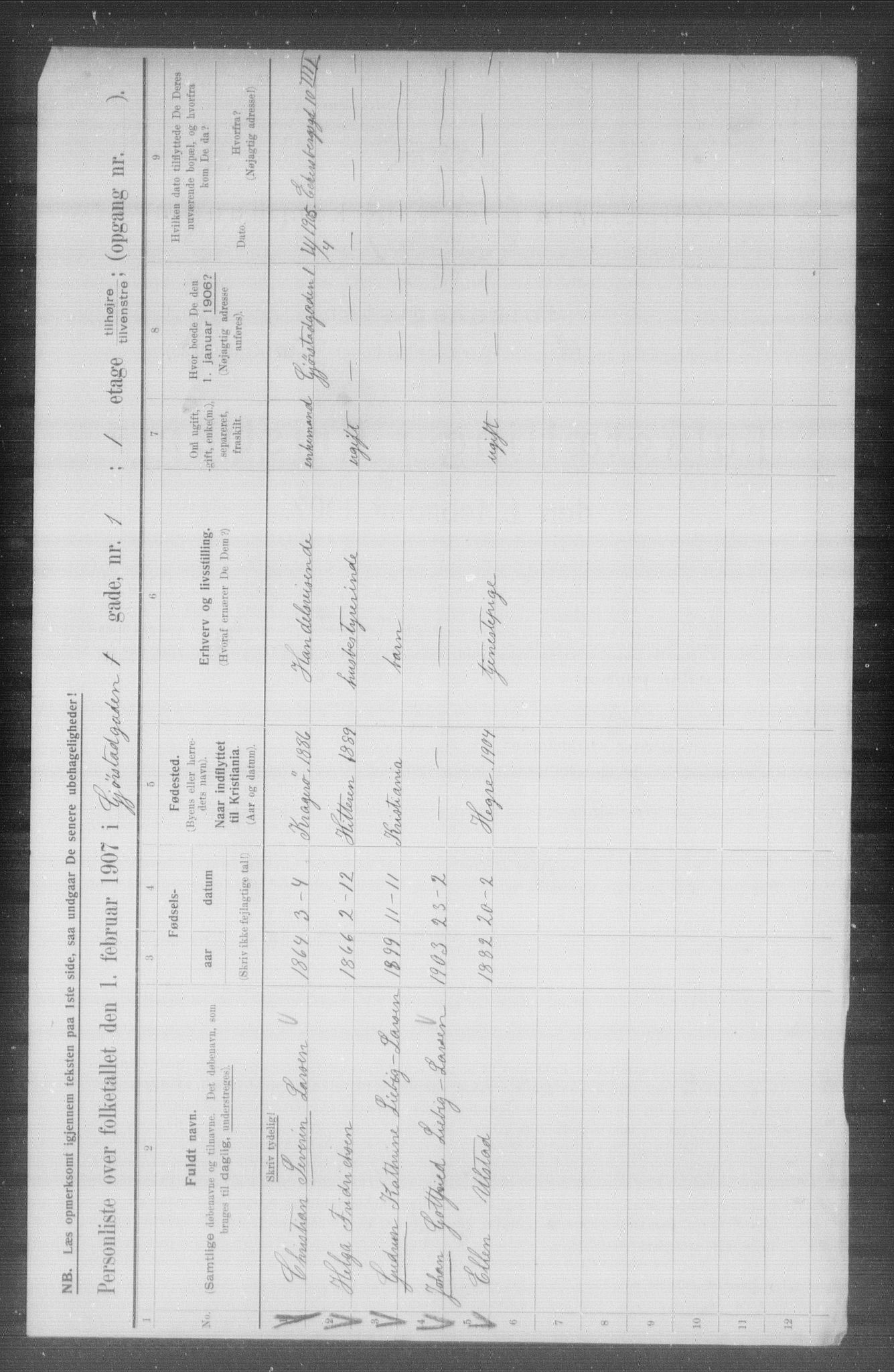 OBA, Municipal Census 1907 for Kristiania, 1907, p. 14865