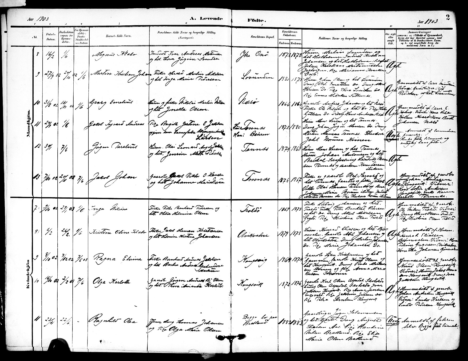 Ministerialprotokoller, klokkerbøker og fødselsregistre - Nordland, AV/SAT-A-1459/839/L0569: Parish register (official) no. 839A06, 1903-1922, p. 2