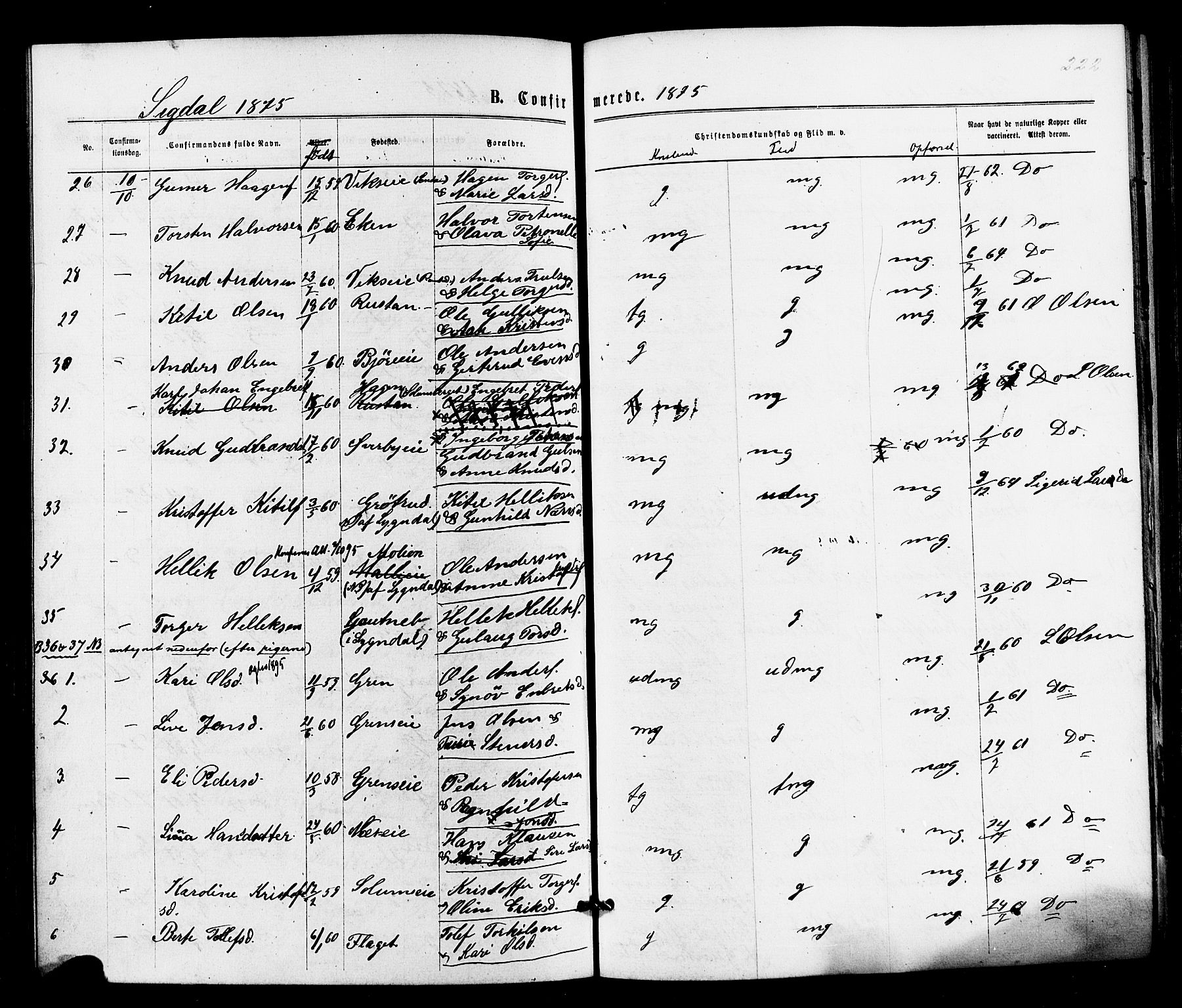 Sigdal kirkebøker, AV/SAKO-A-245/F/Fa/L0010: Parish register (official) no. I 10 /1, 1872-1878, p. 222