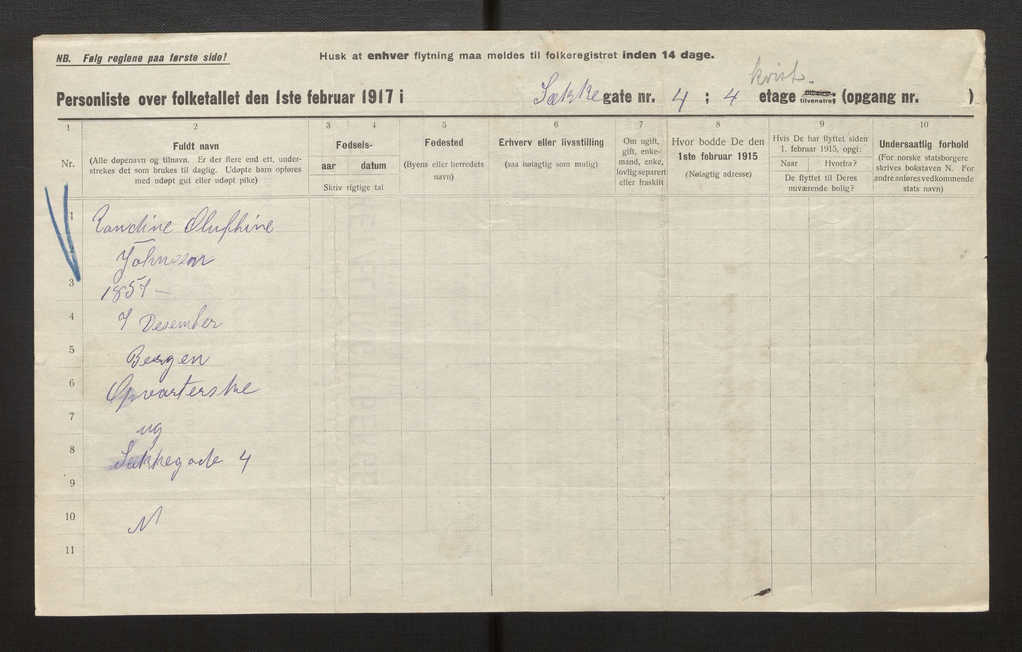 SAB, Municipal Census 1917 for Bergen, 1917, p. 40855