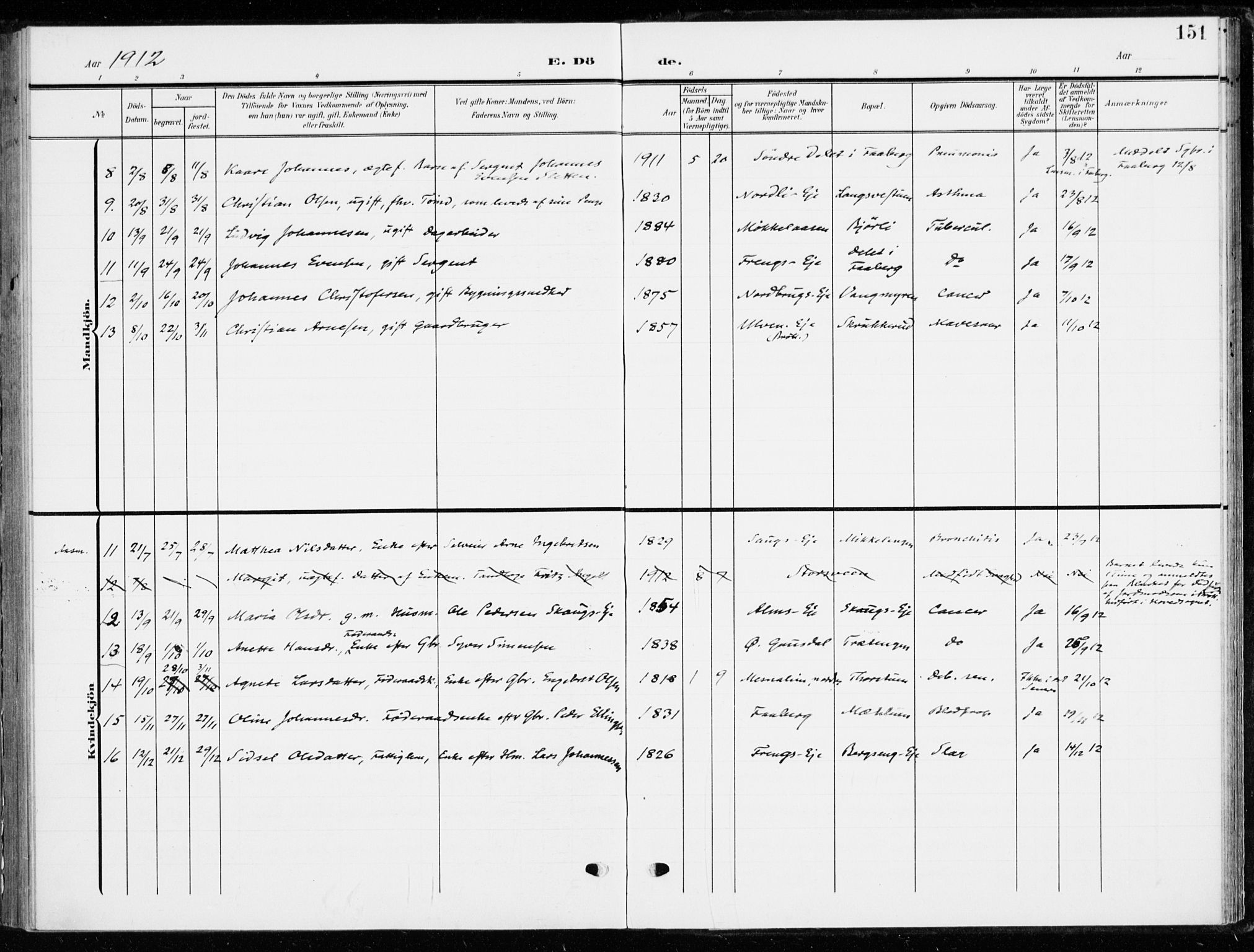 Ringsaker prestekontor, AV/SAH-PREST-014/K/Ka/L0021: Parish register (official) no. 21, 1905-1920, p. 151