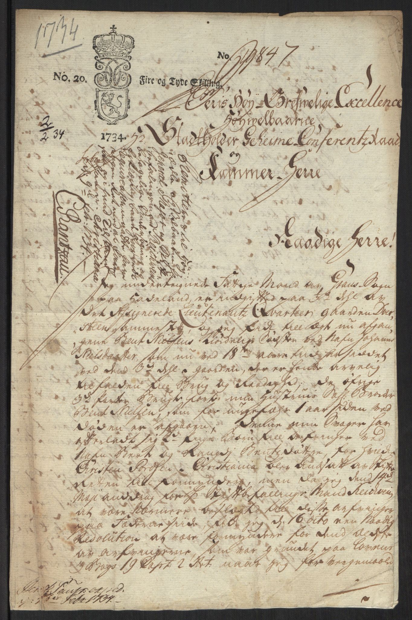 Stattholderembetet 1572-1771, AV/RA-EA-2870/Ef/L0107: Brev fra embetsmenn og andre, 1733-1734, p. 170