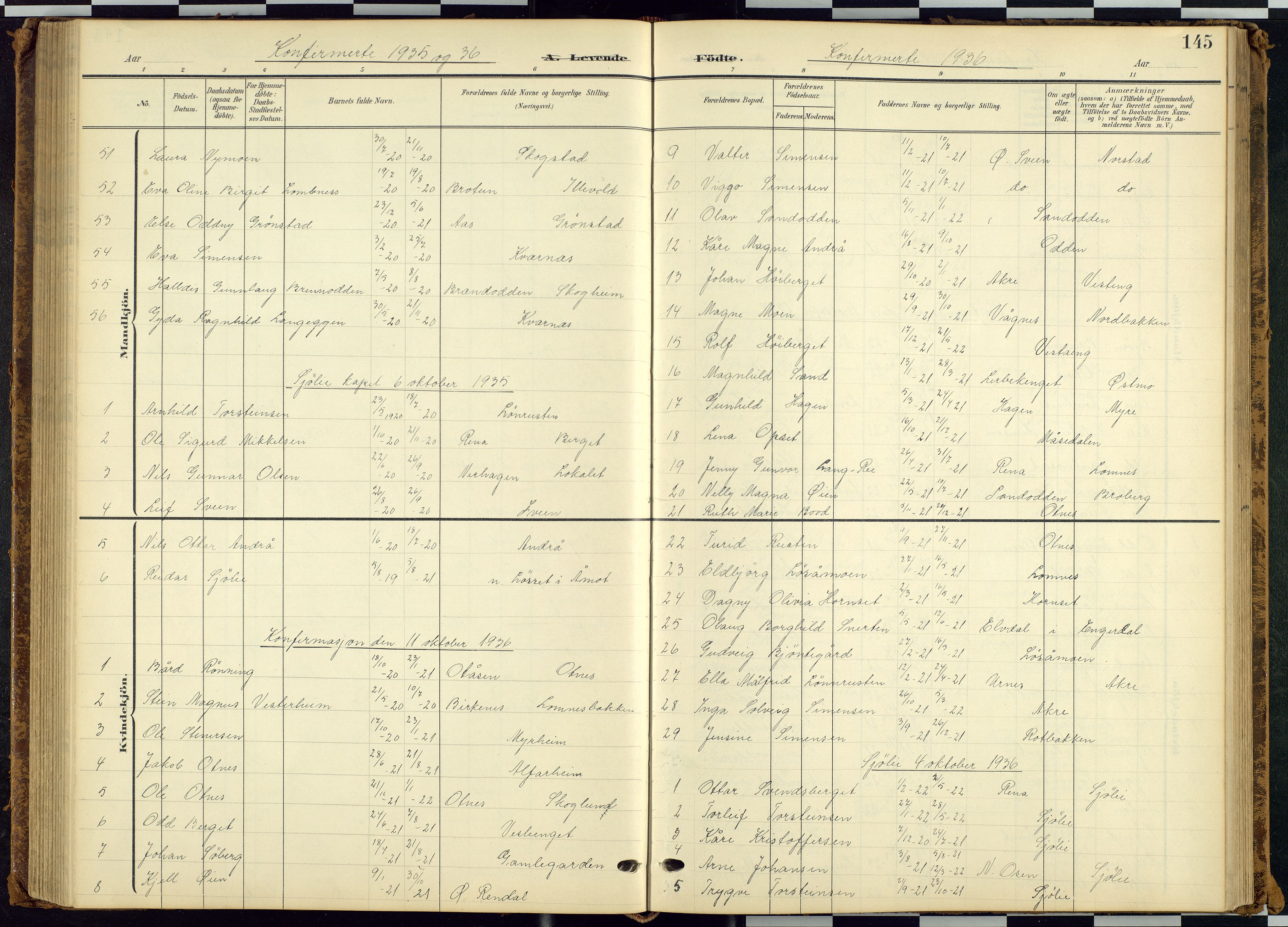 Rendalen prestekontor, SAH/PREST-054/H/Ha/Hab/L0010: Parish register (copy) no. 10, 1903-1940, p. 145