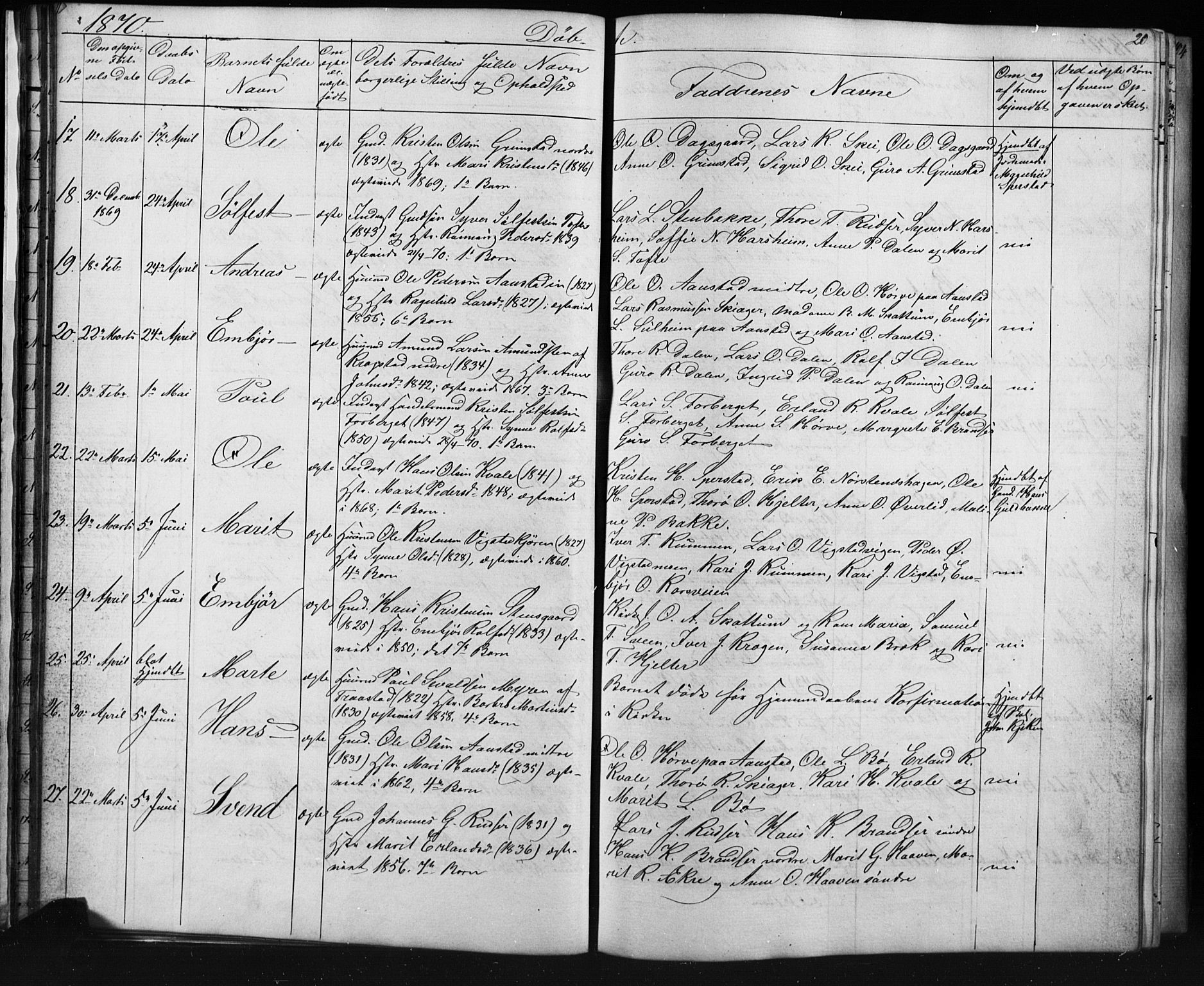 Skjåk prestekontor, AV/SAH-PREST-072/H/Ha/Hab/L0001: Parish register (copy) no. 1, 1865-1893, p. 20