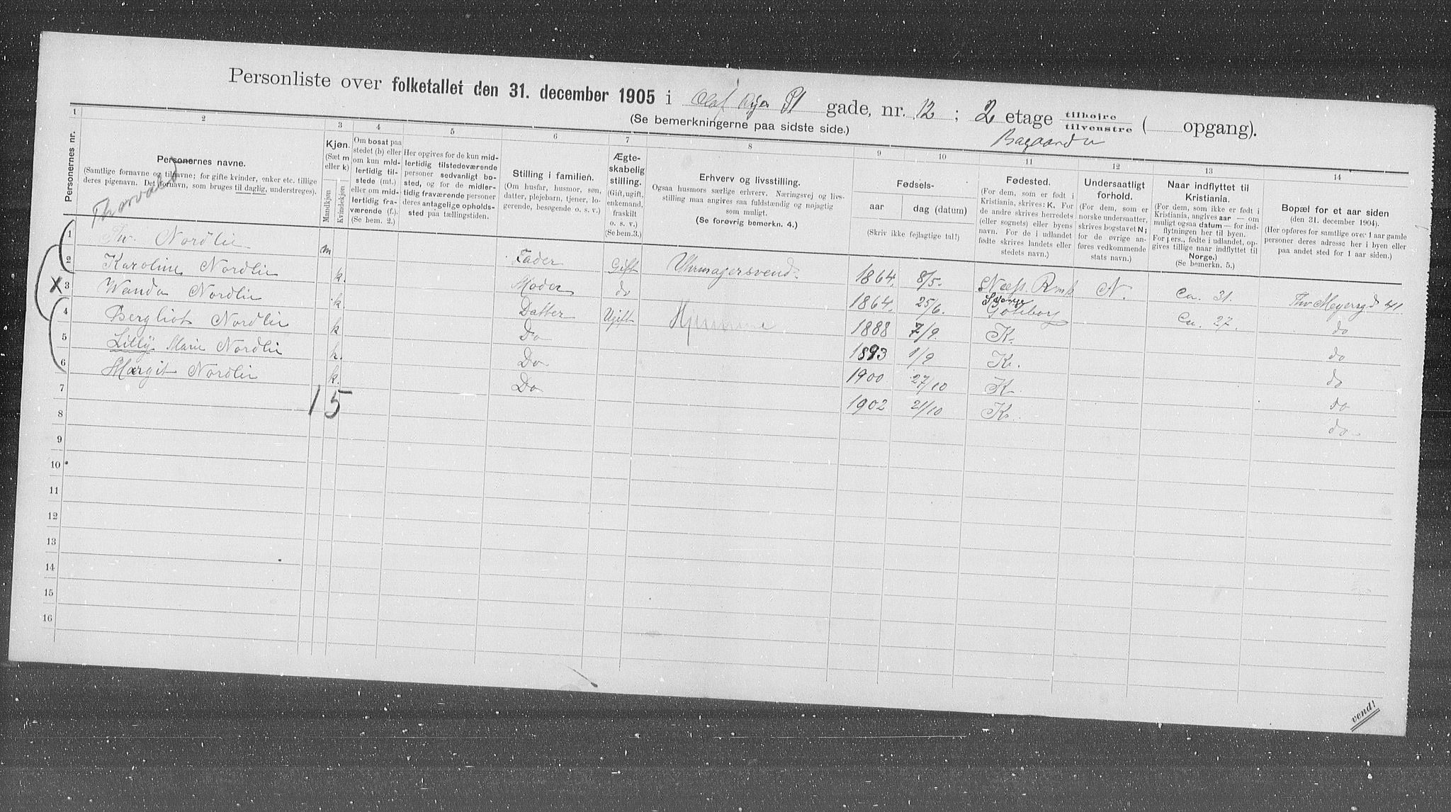 OBA, Municipal Census 1905 for Kristiania, 1905, p. 39671