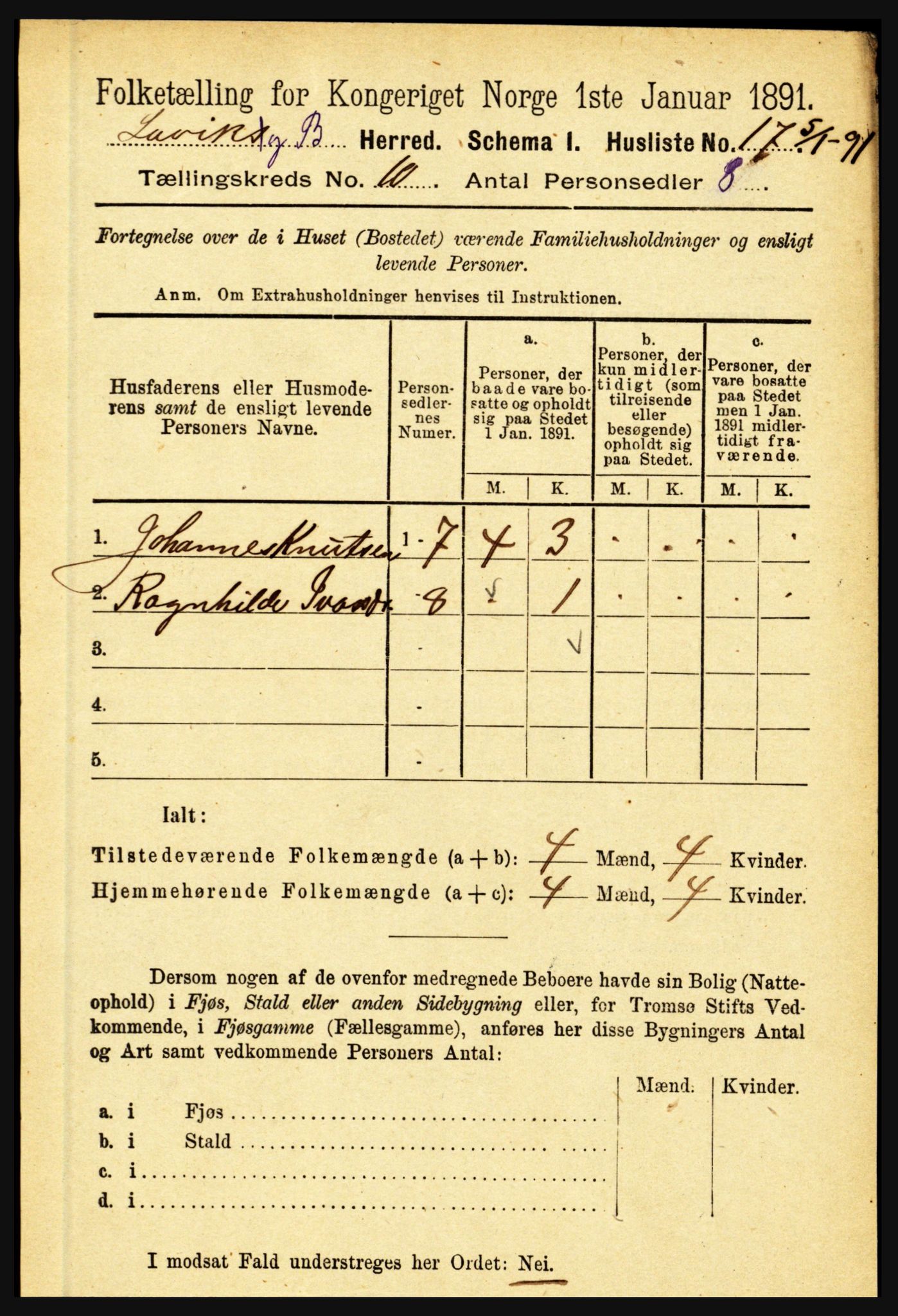 RA, 1891 census for 1415 Lavik og Brekke, 1891, p. 1973