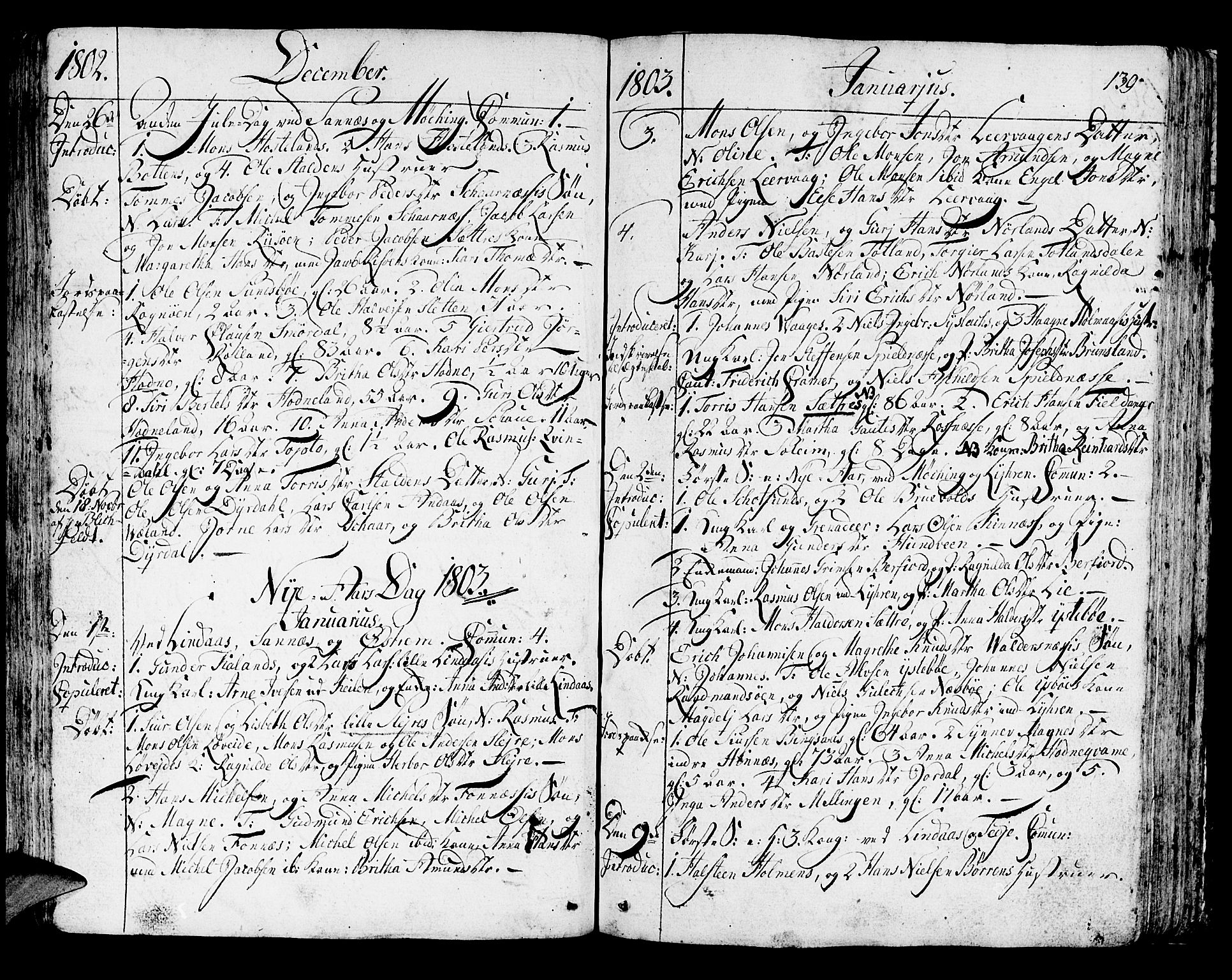 Lindås Sokneprestembete, AV/SAB-A-76701/H/Haa/Haaa/L0005: Parish register (official) no. A 5, 1791-1813, p. 139