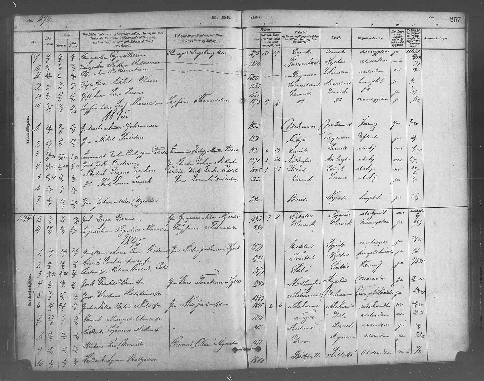 Stord sokneprestembete, SAB/A-78201/H/Hab: Parish register (copy) no. A 2, 1879-1909, p. 257