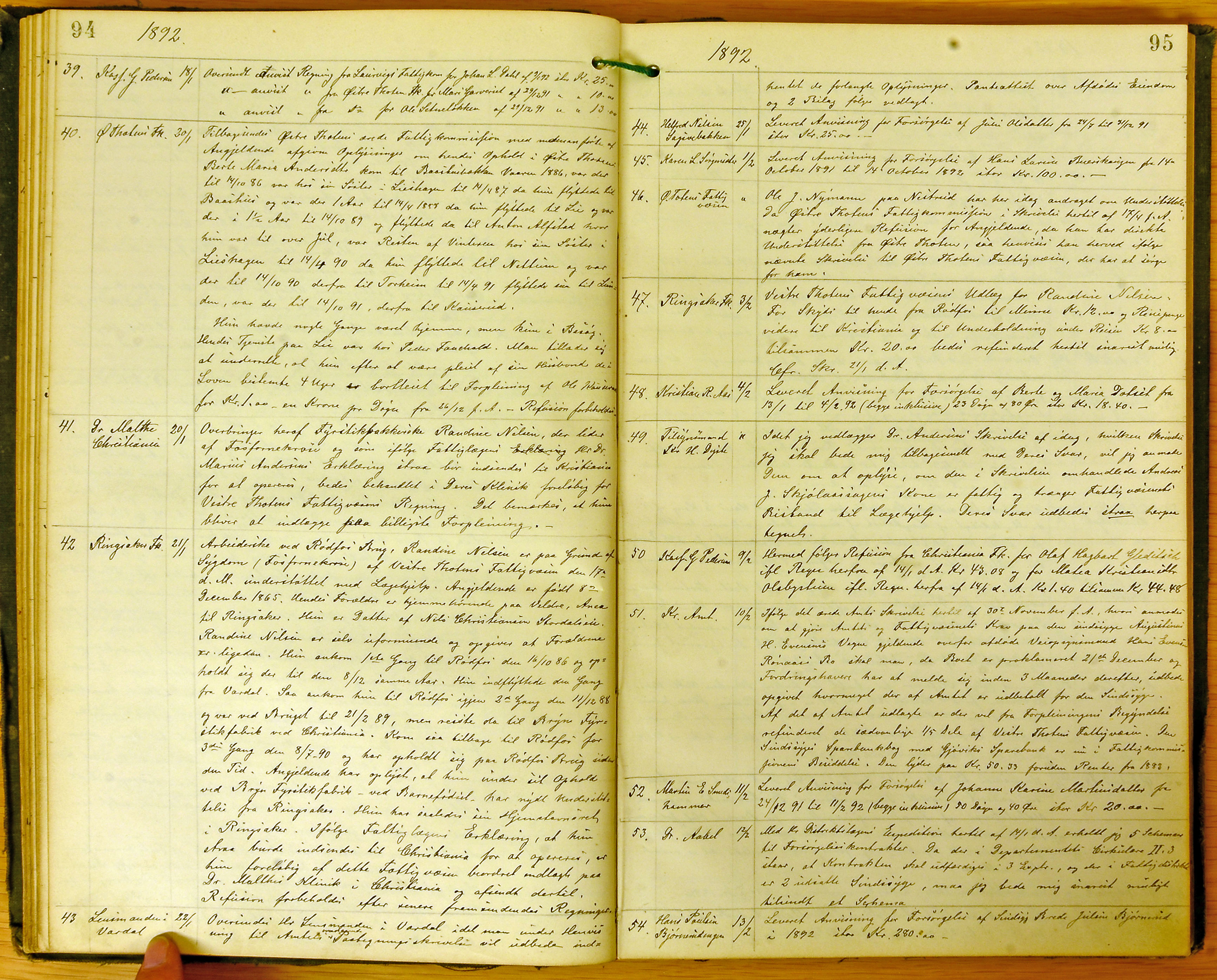 Vestre Toten kommunearkiv*, KVT/-/-/-: Kopibok for fattigkommisjonen i Vestre Toten kommune, 1888-1898, p. 94-95