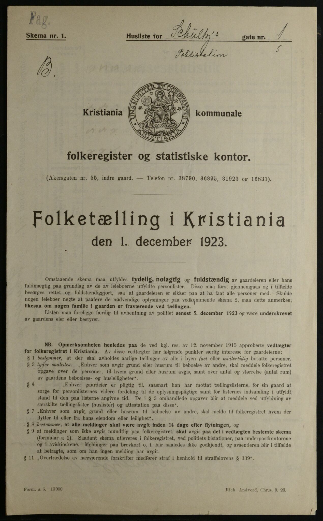 OBA, Municipal Census 1923 for Kristiania, 1923, p. 100328