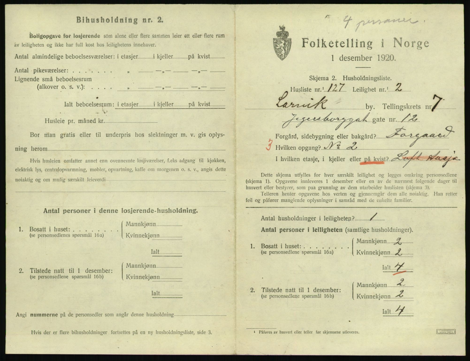 SAKO, 1920 census for Larvik, 1920, p. 6500