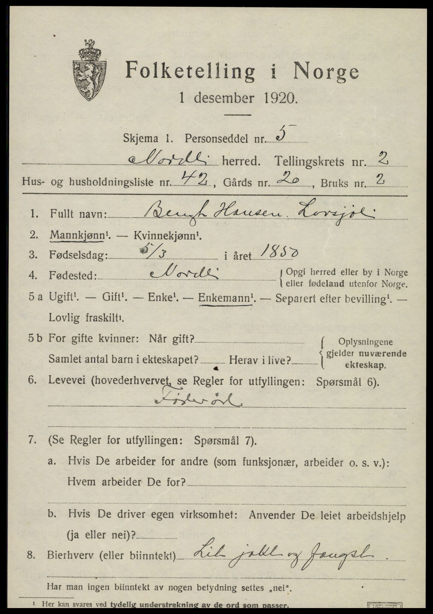 SAT, 1920 census for Nordli, 1920, p. 1377
