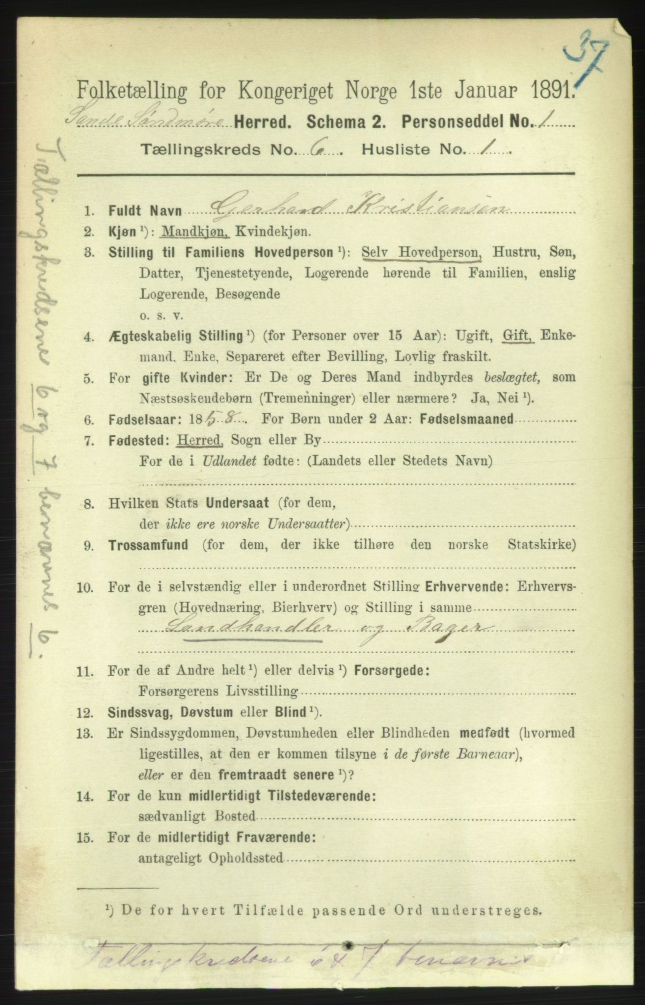 RA, 1891 census for 1514 Sande, 1891, p. 1050