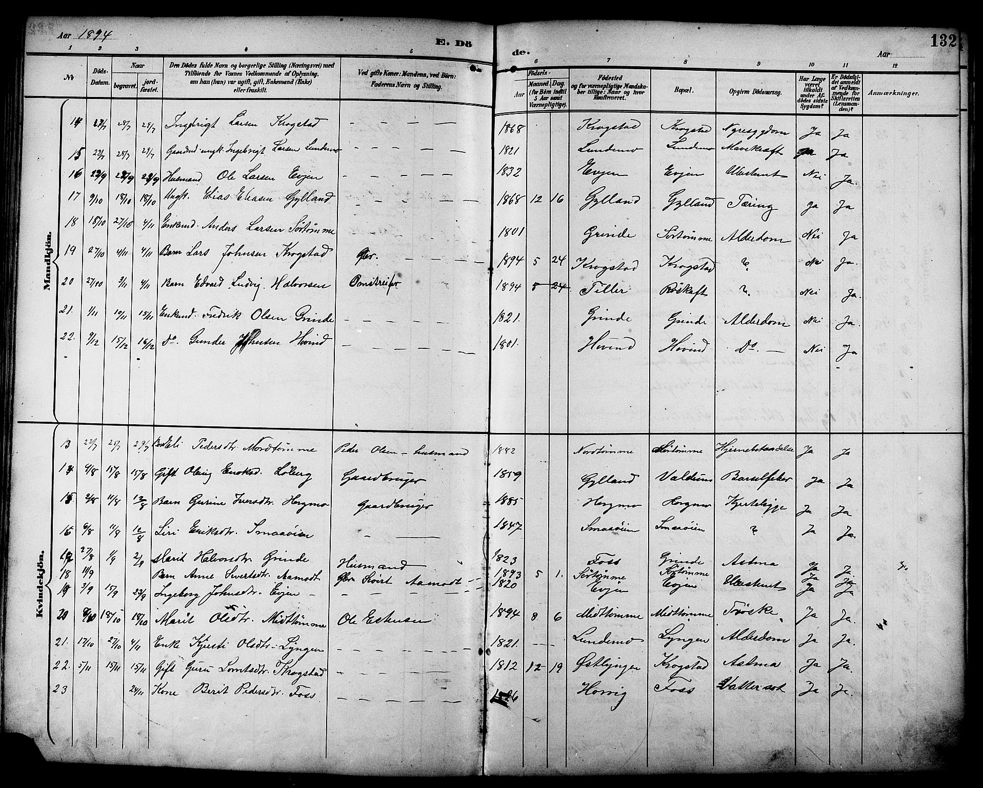 Ministerialprotokoller, klokkerbøker og fødselsregistre - Sør-Trøndelag, AV/SAT-A-1456/692/L1111: Parish register (copy) no. 692C06, 1890-1904, p. 132