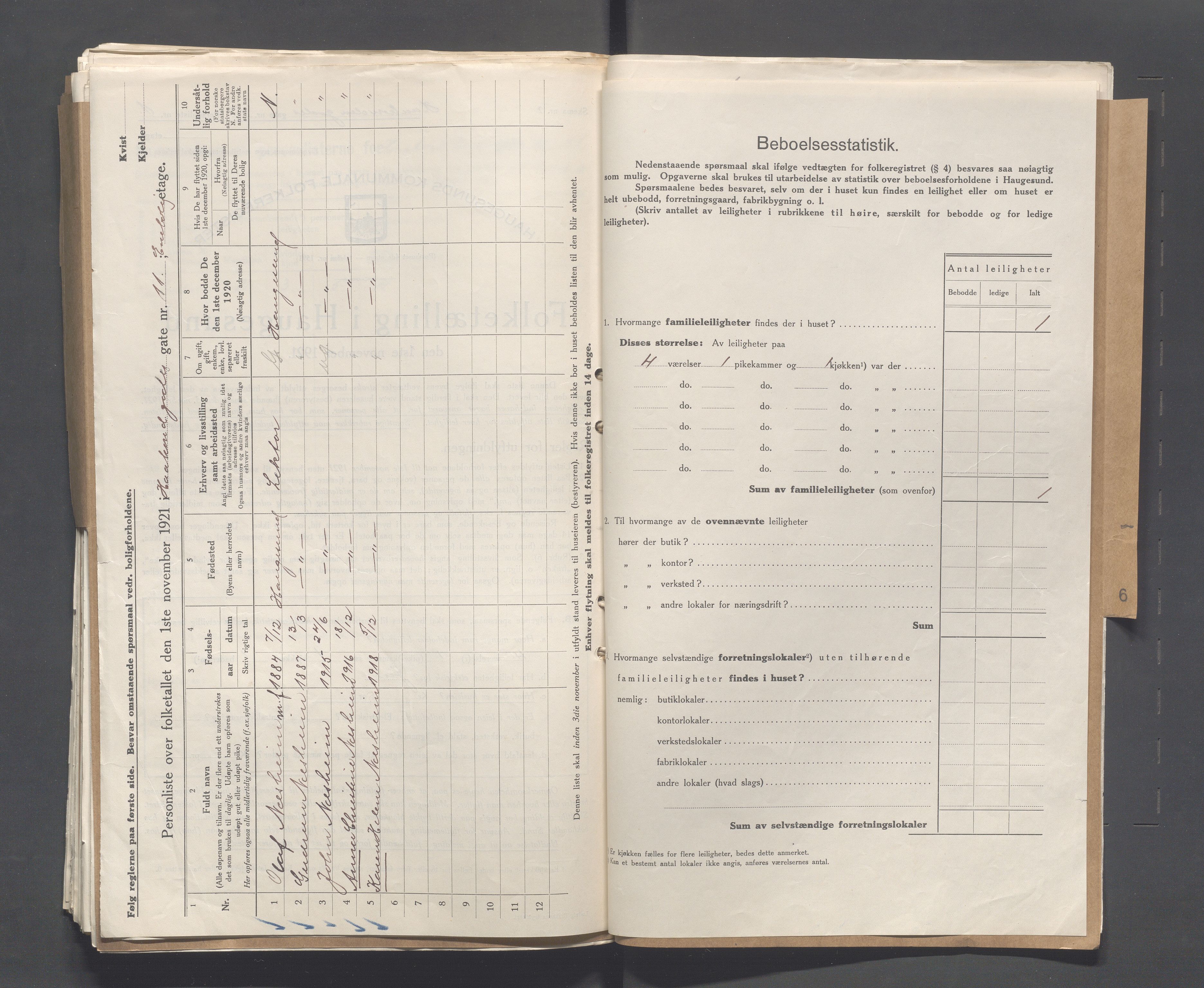 IKAR, Local census 1.11.1921 for Haugesund, 1921, p. 1229