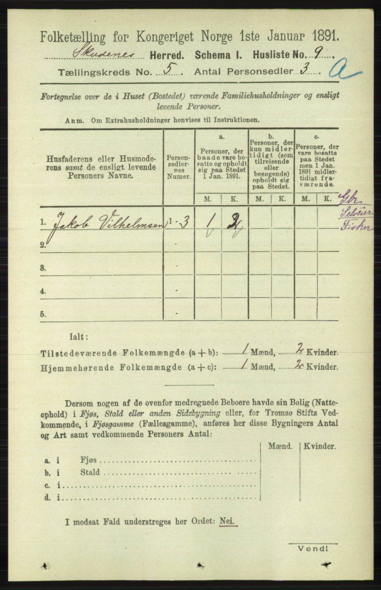 RA, 1891 census for 1150 Skudenes, 1891, p. 2463