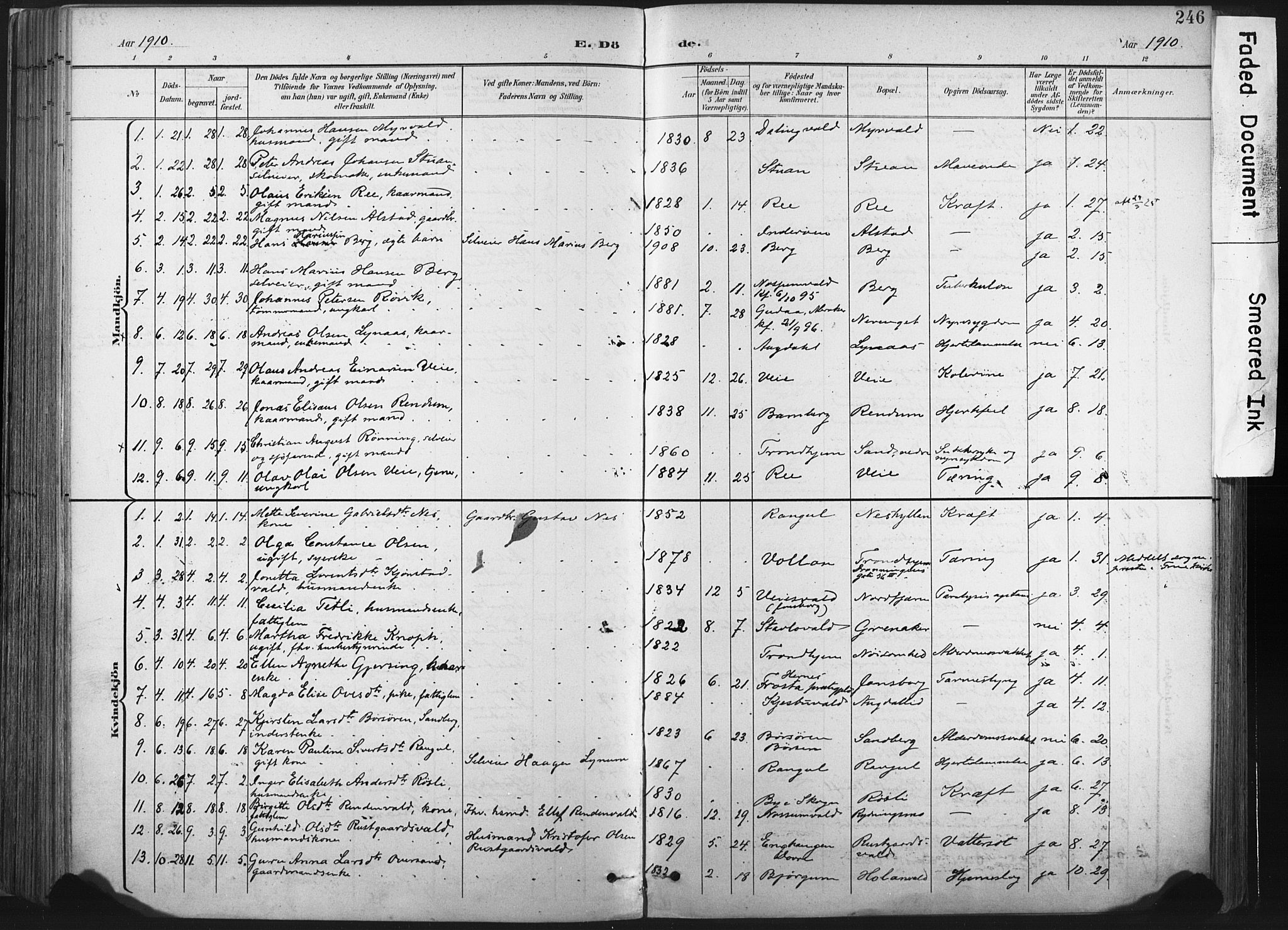 Ministerialprotokoller, klokkerbøker og fødselsregistre - Nord-Trøndelag, AV/SAT-A-1458/717/L0162: Parish register (official) no. 717A12, 1898-1923, p. 246