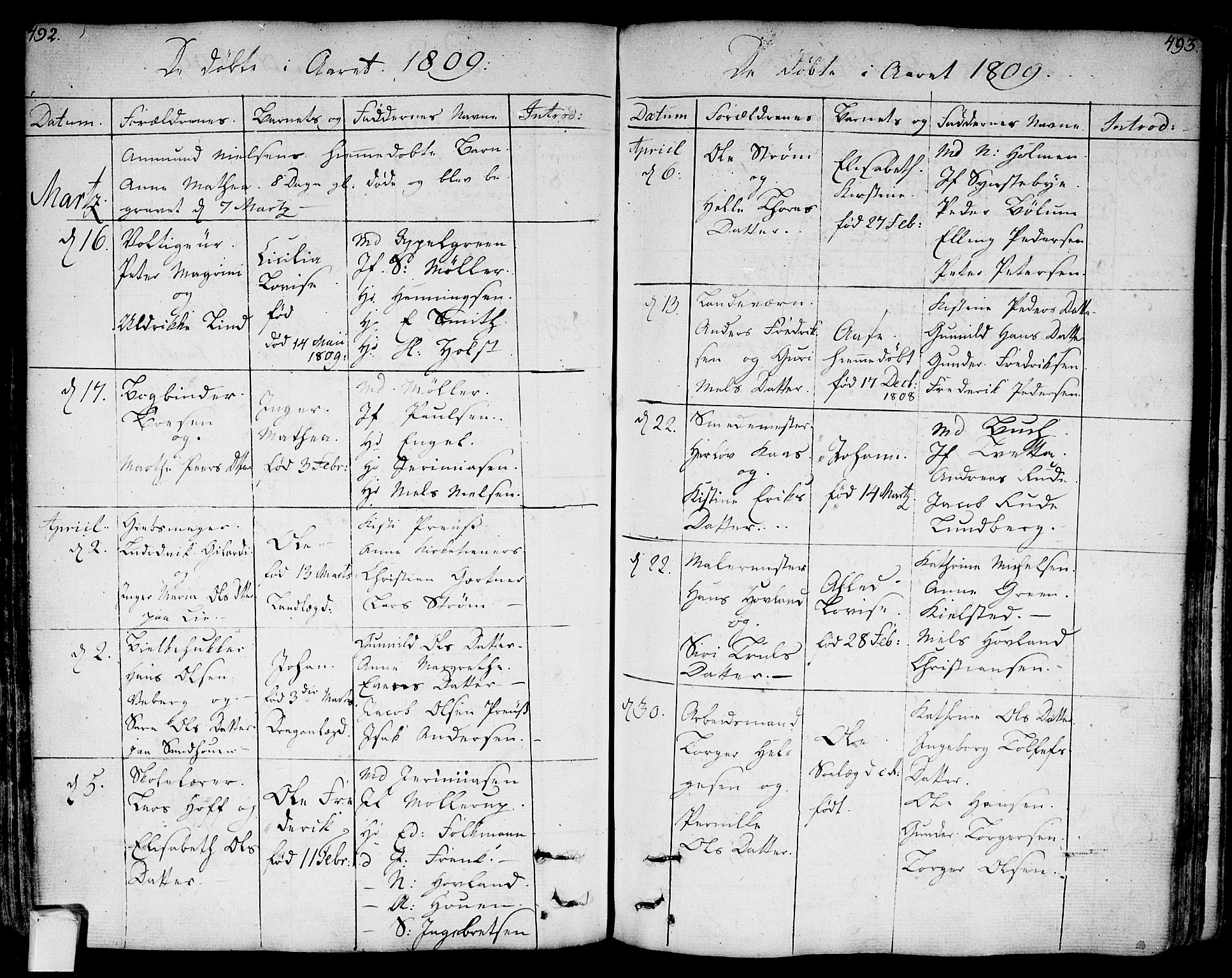 Bragernes kirkebøker, SAKO/A-6/F/Fa/L0006a: Parish register (official) no. I 6, 1782-1814, p. 492-493