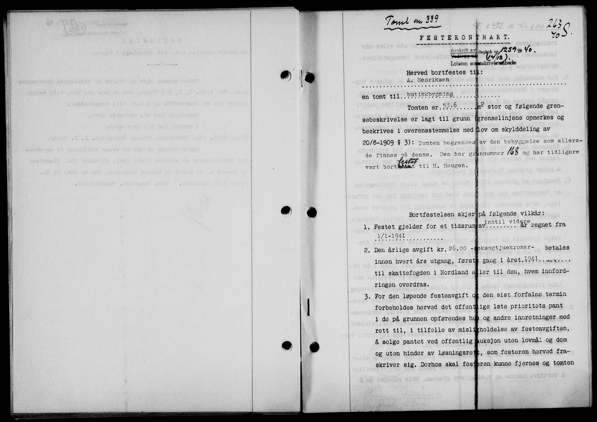 Lofoten sorenskriveri, SAT/A-0017/1/2/2C/L0008a: Mortgage book no. 8a, 1940-1941, Diary no: : 1259/1940