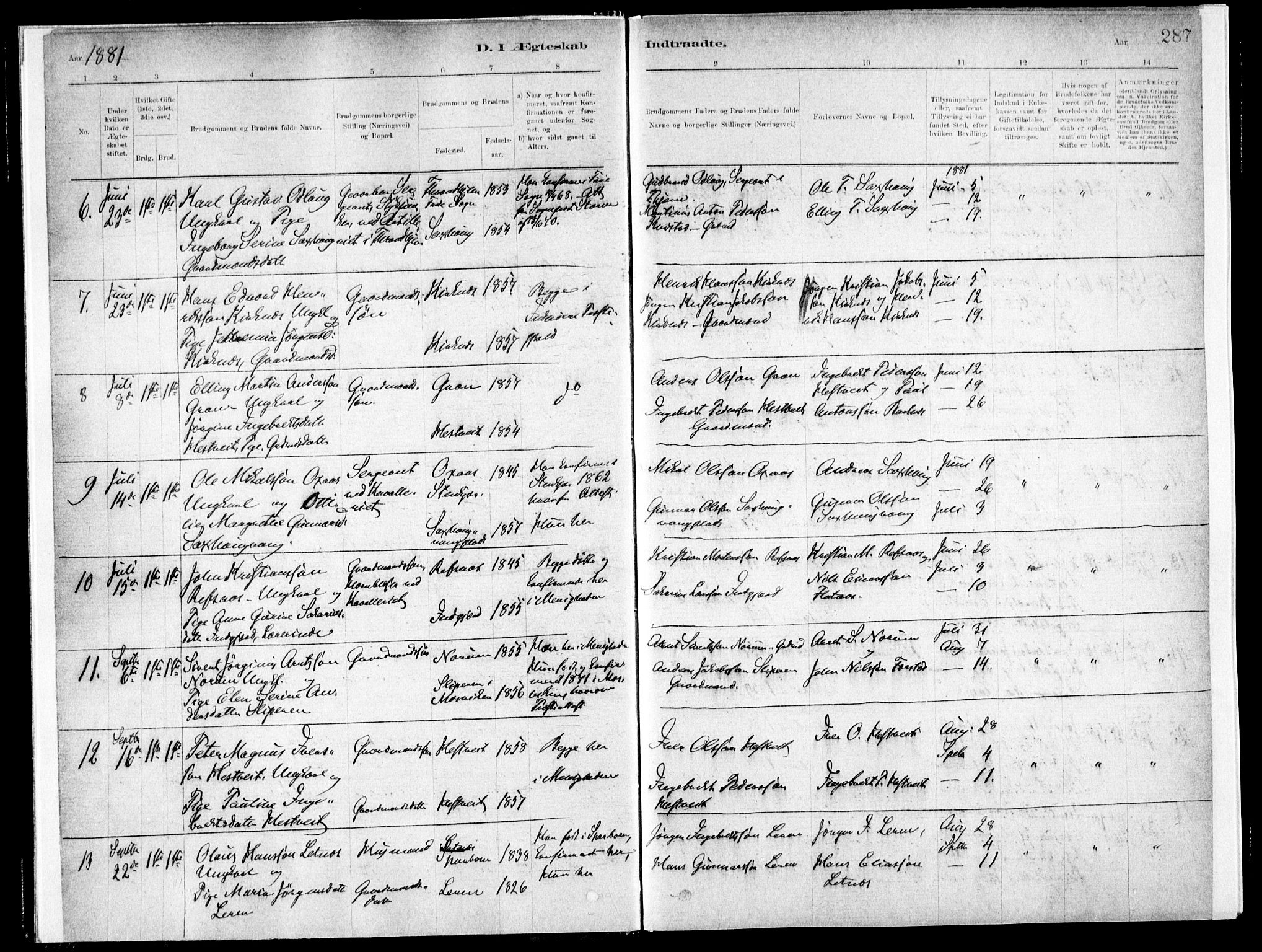 Ministerialprotokoller, klokkerbøker og fødselsregistre - Nord-Trøndelag, AV/SAT-A-1458/730/L0285: Parish register (official) no. 730A10, 1879-1914, p. 287