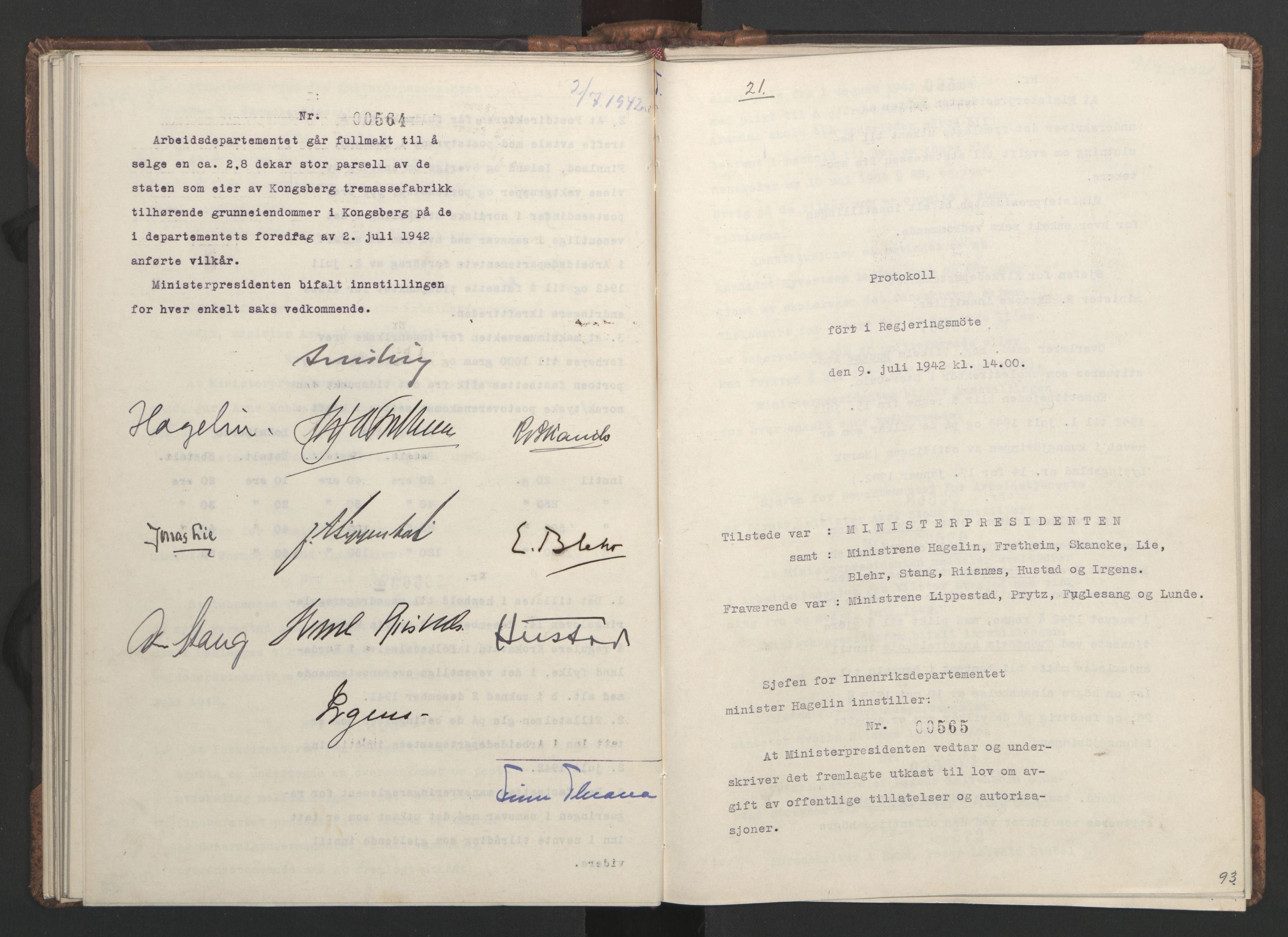 NS-administrasjonen 1940-1945 (Statsrådsekretariatet, de kommisariske statsråder mm), AV/RA-S-4279/D/Da/L0001: Beslutninger og tillegg (1-952 og 1-32), 1942, p. 96