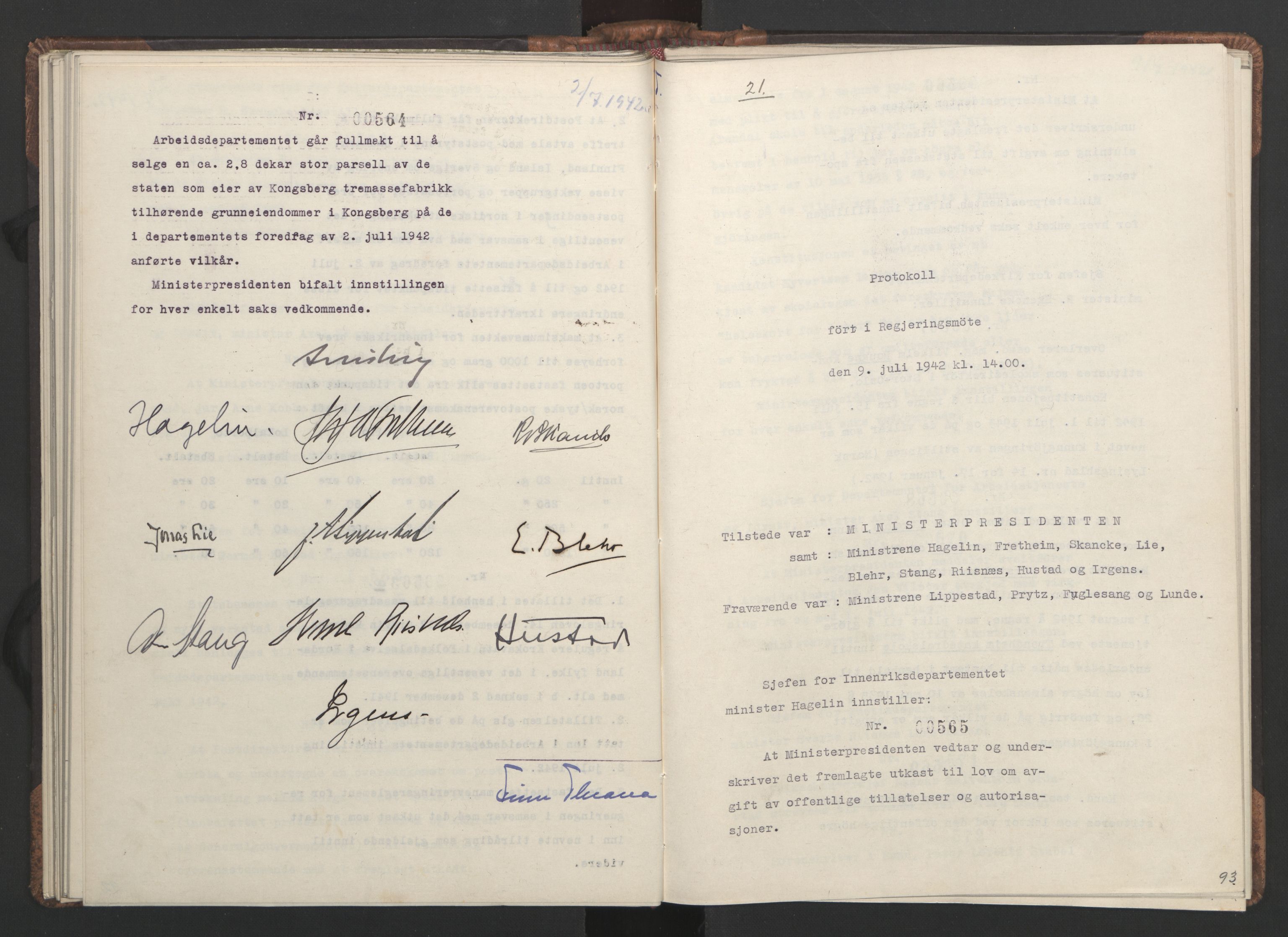 NS-administrasjonen 1940-1945 (Statsrådsekretariatet, de kommisariske statsråder mm), RA/S-4279/D/Da/L0001: Beslutninger og tillegg (1-952 og 1-32), 1942, p. 96