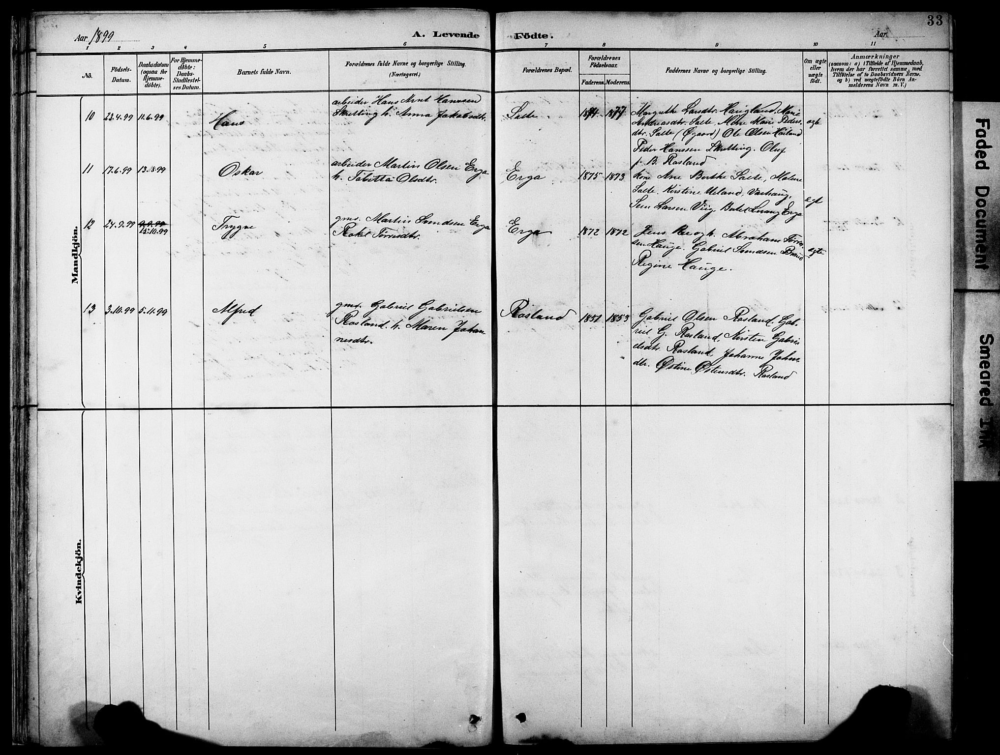 Klepp sokneprestkontor, AV/SAST-A-101803/001/3/30BB/L0005: Parish register (copy) no. B 5, 1889-1918, p. 33