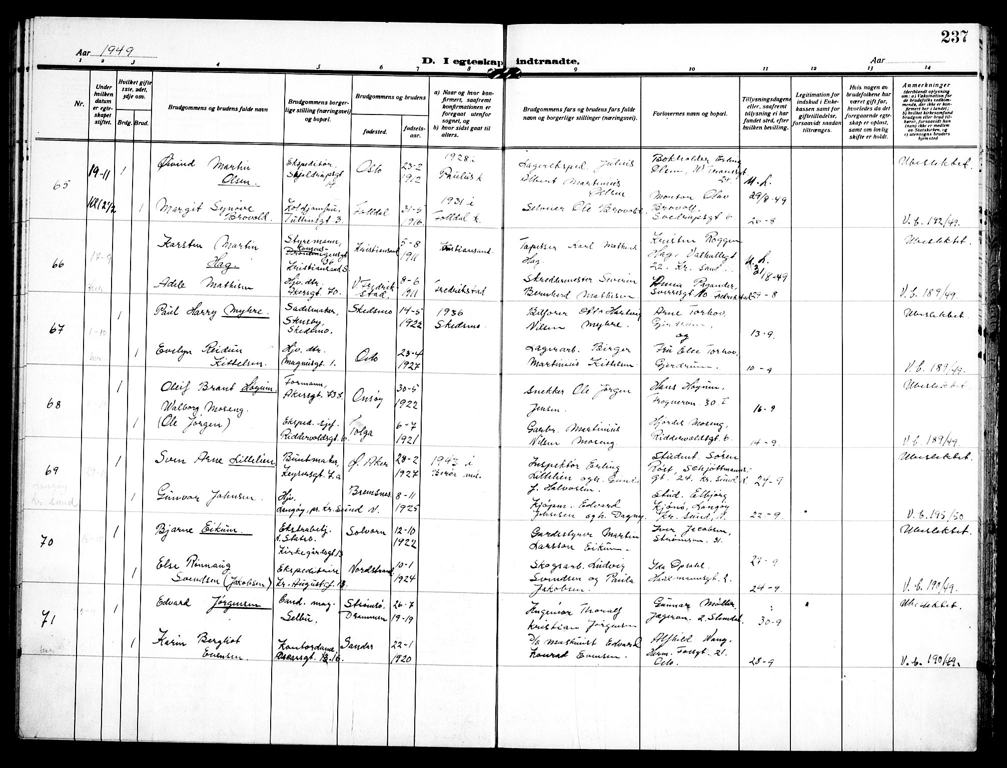 Trefoldighet prestekontor Kirkebøker, AV/SAO-A-10882/H/Ha/L0005: Banns register no. 5, 1932-1952, p. 237