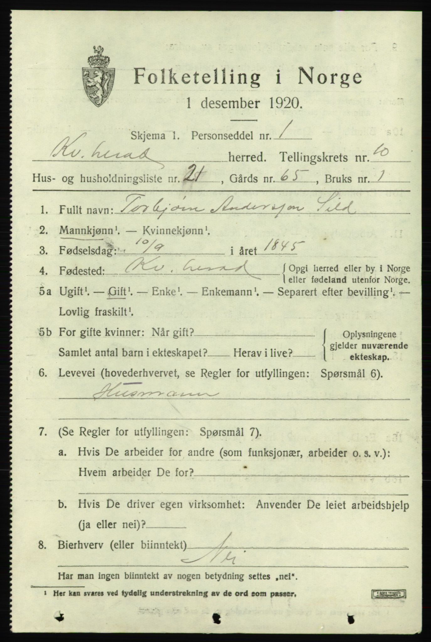 SAB, 1920 census for Kvinnherad, 1920, p. 7142