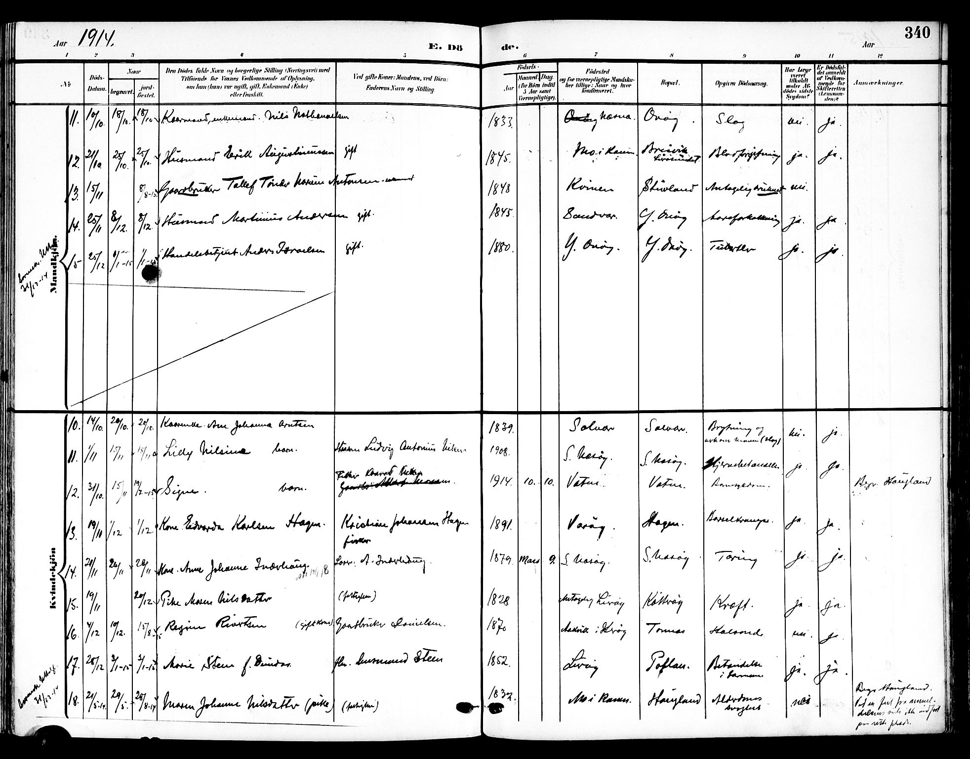 Ministerialprotokoller, klokkerbøker og fødselsregistre - Nordland, AV/SAT-A-1459/839/L0569: Parish register (official) no. 839A06, 1903-1922, p. 340