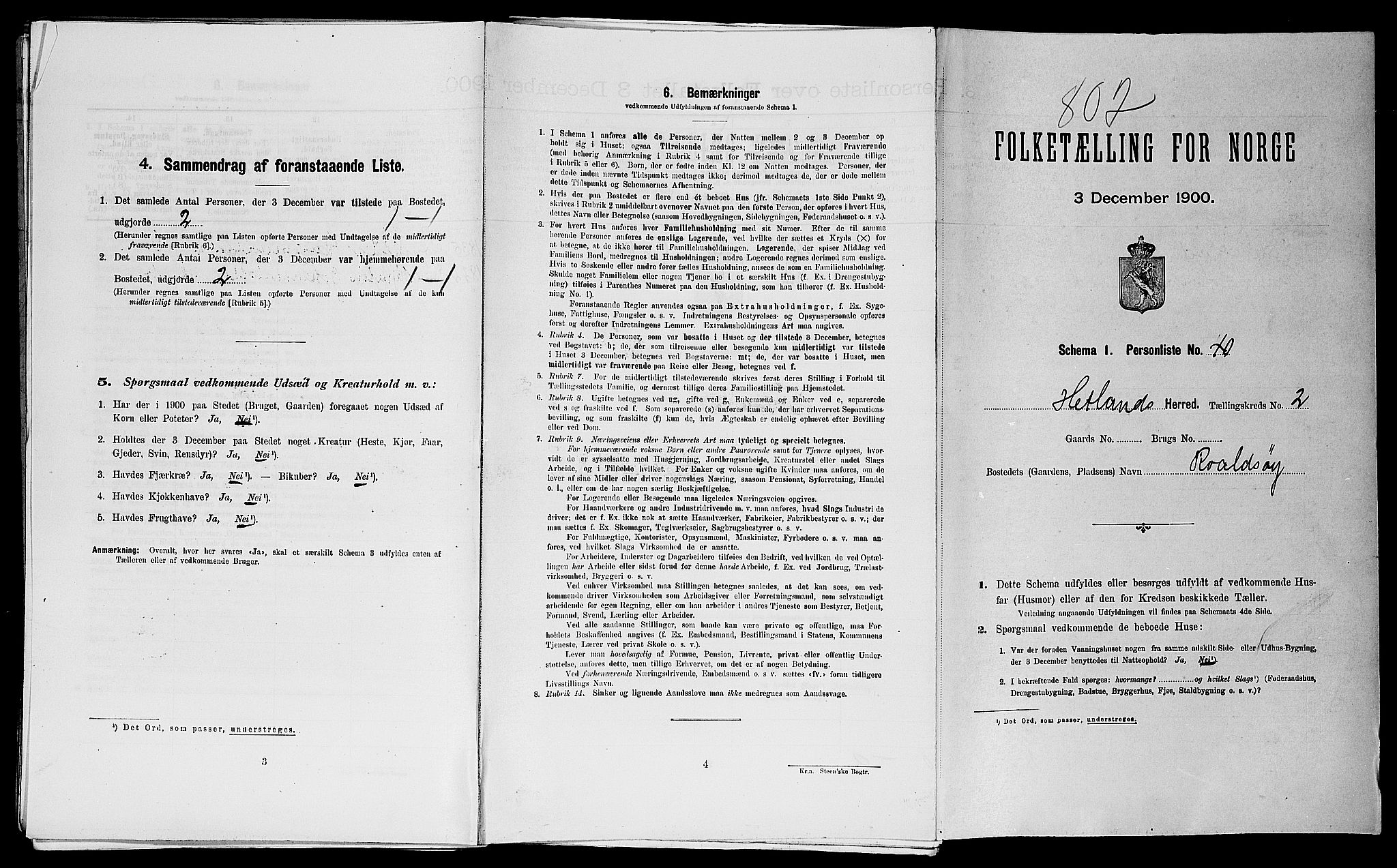 SAST, 1900 census for Hetland, 1900, p. 304