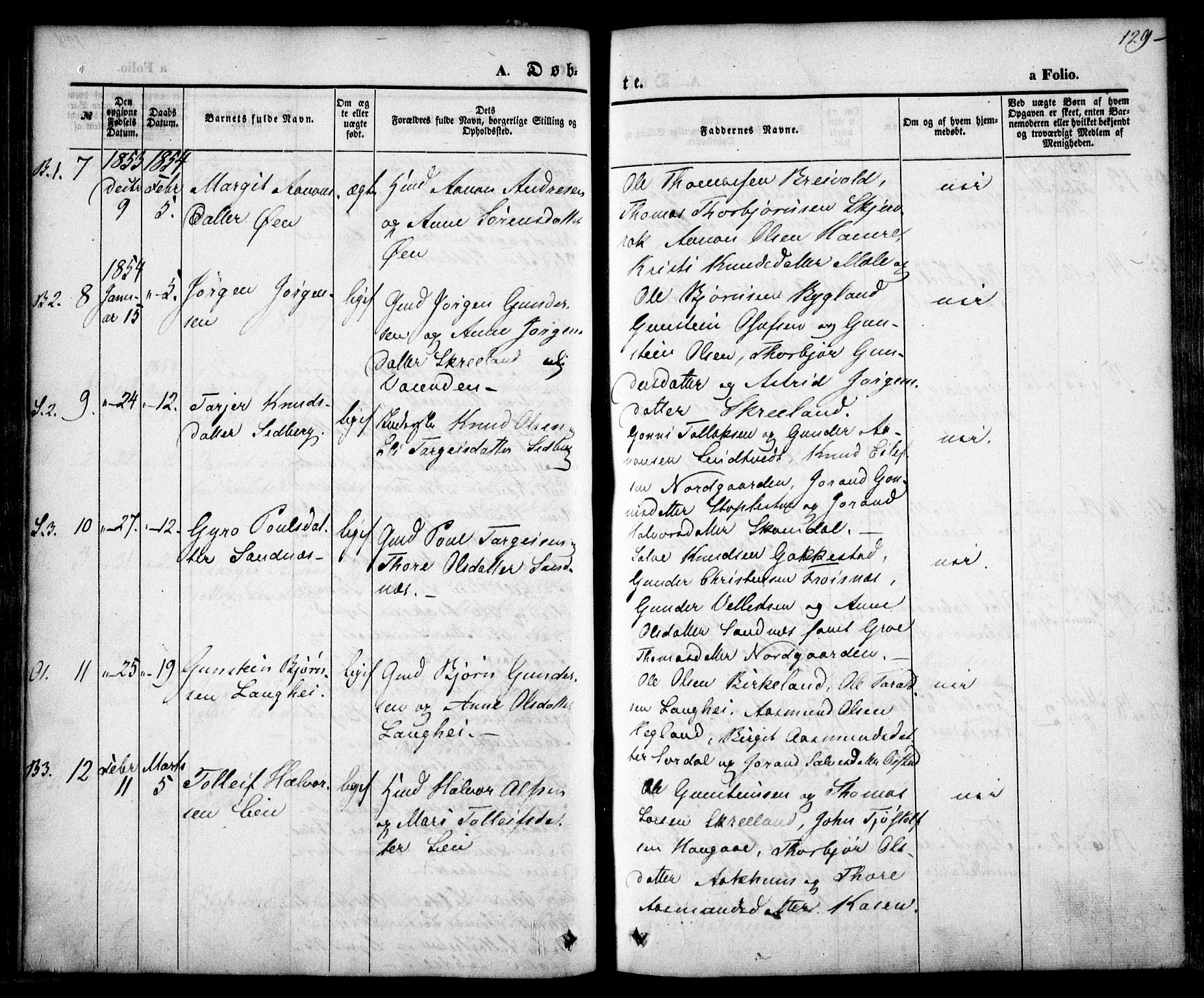 Bygland sokneprestkontor, AV/SAK-1111-0006/F/Fa/Fab/L0004: Parish register (official) no. A 4, 1842-1858, p. 129