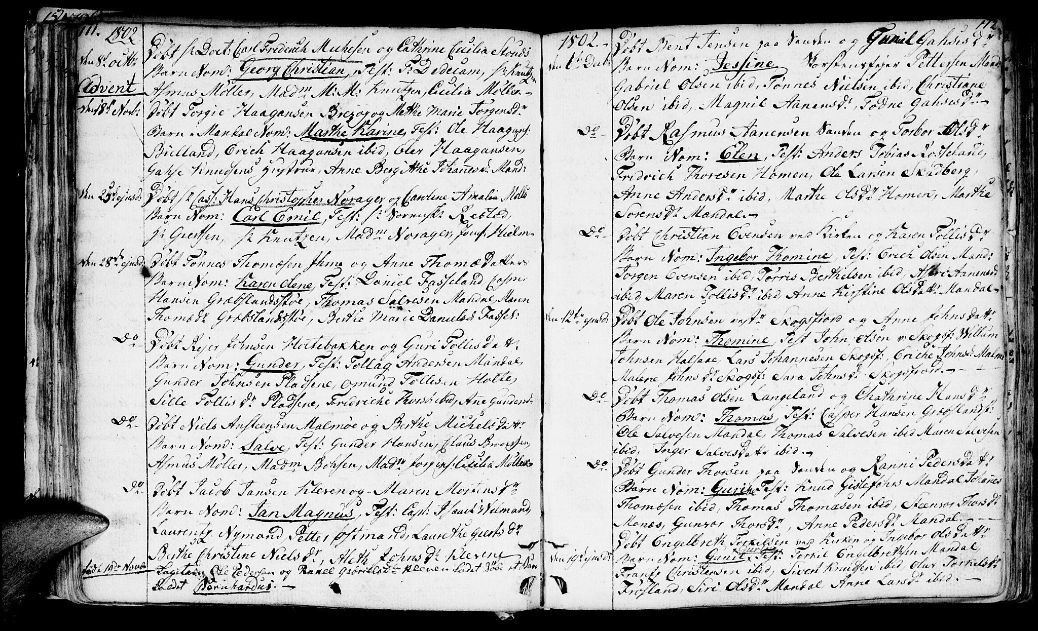 Mandal sokneprestkontor, SAK/1111-0030/F/Fa/Faa/L0008: Parish register (official) no. A 8, 1794-1817, p. 111-112