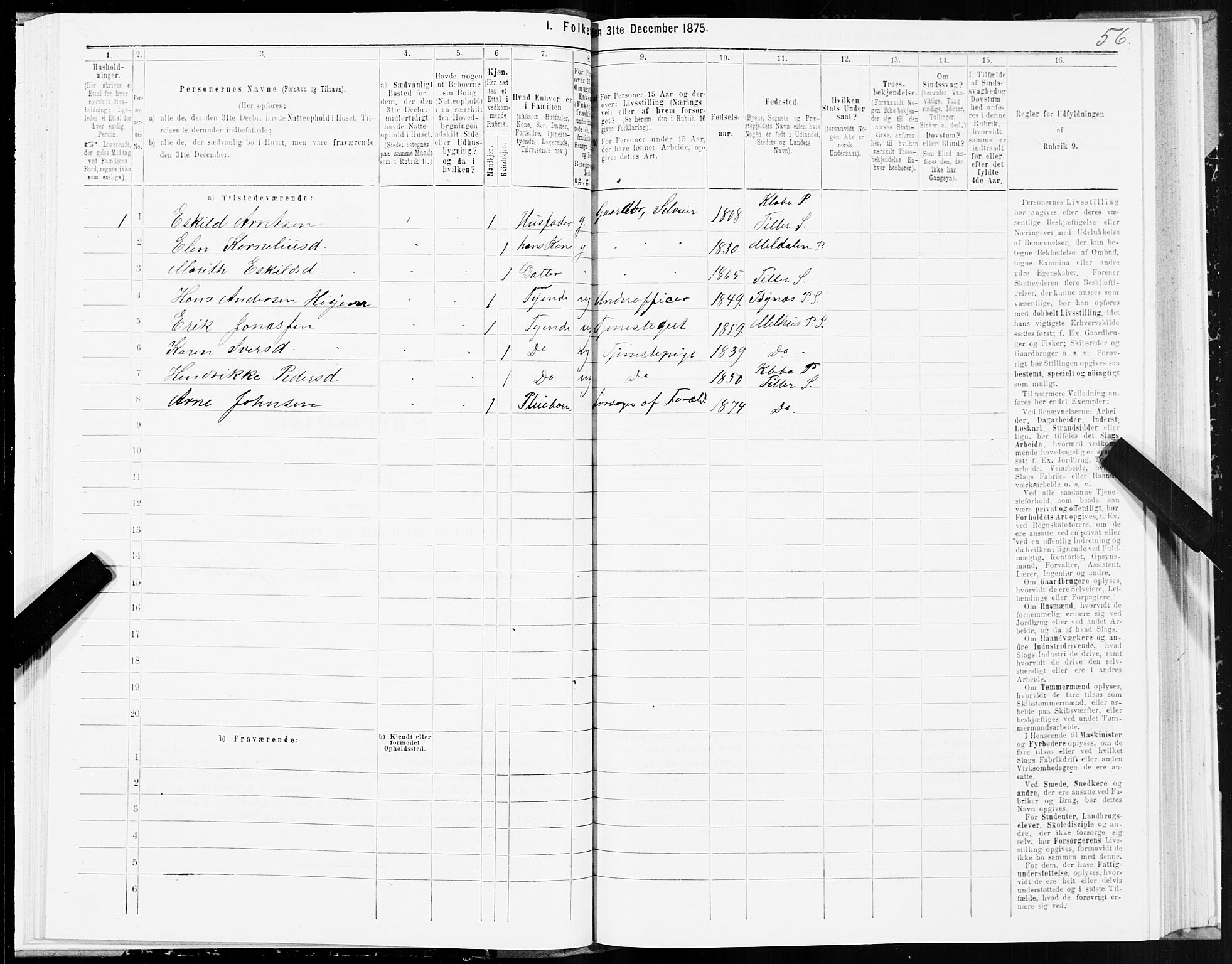 SAT, 1875 census for 1662P Klæbu, 1875, p. 2056