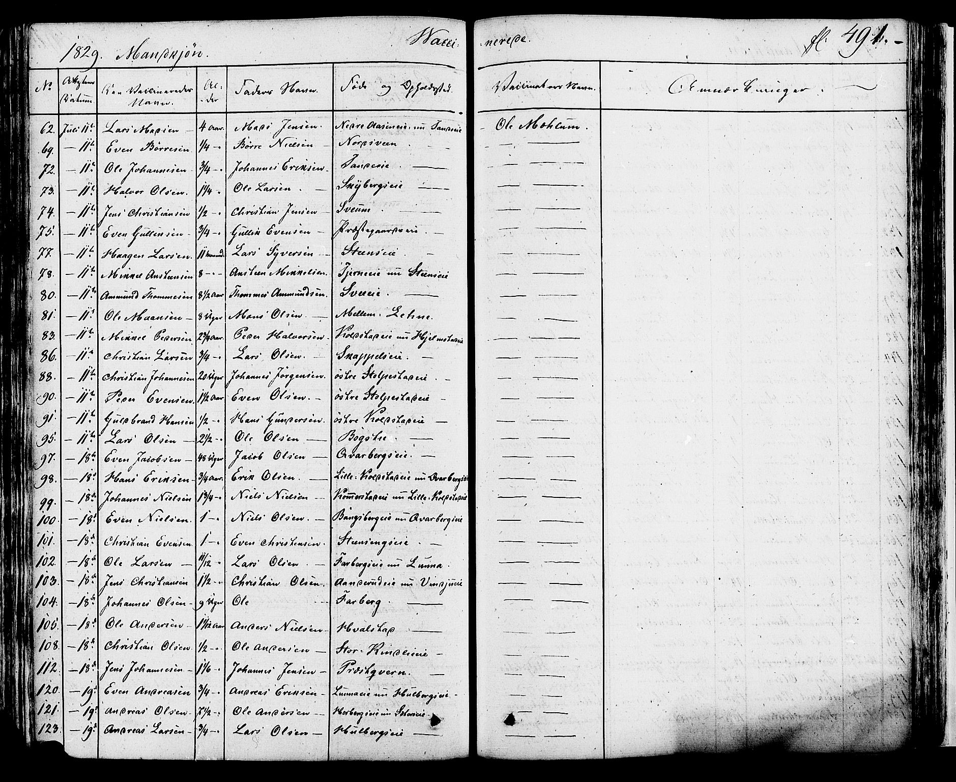 Ringsaker prestekontor, SAH/PREST-014/K/Ka/L0007: Parish register (official) no. 7B, 1826-1837, p. 491