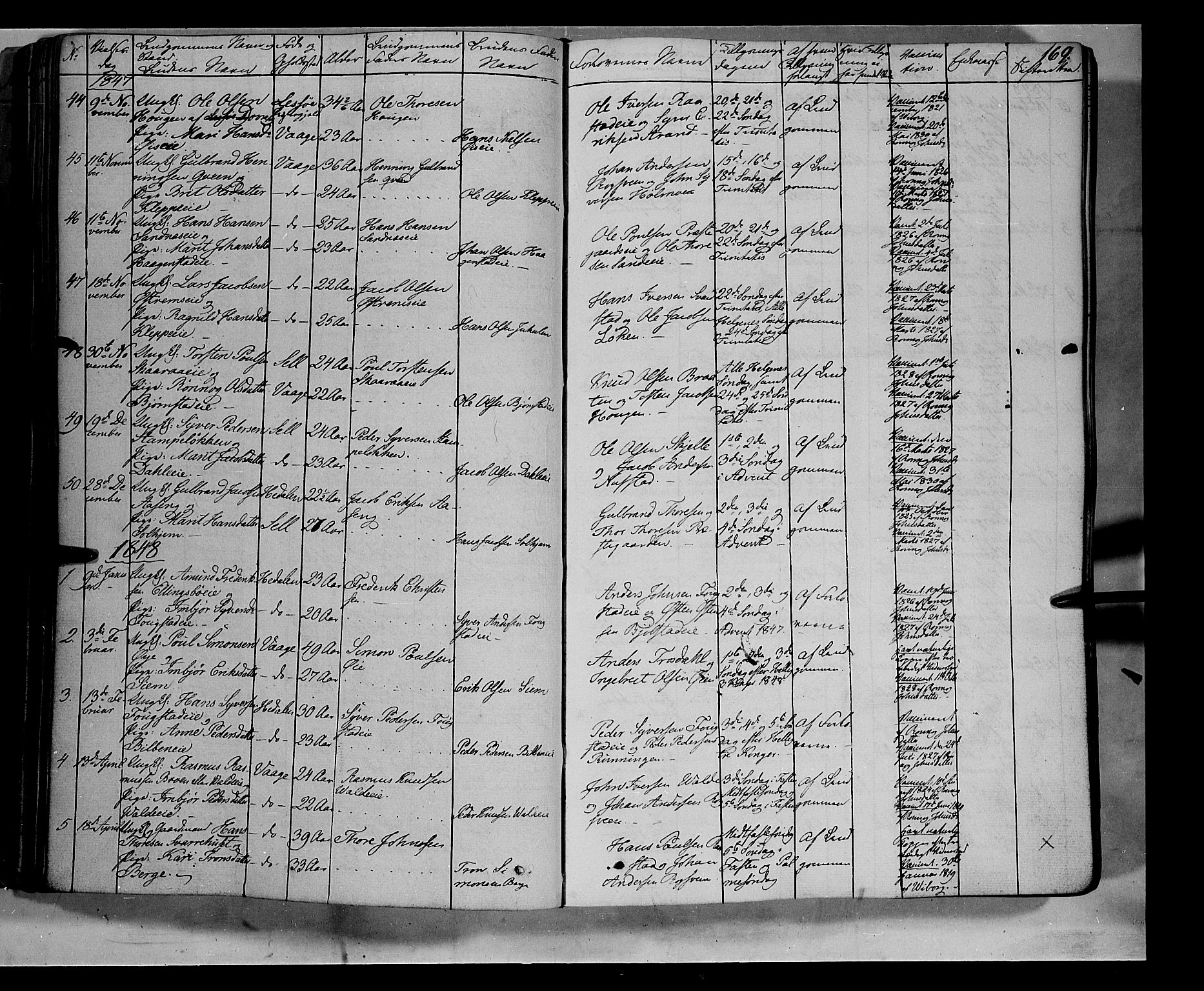 Vågå prestekontor, SAH/PREST-076/H/Ha/Haa/L0005: Parish register (official) no. 5 /1, 1842-1856, p. 169
