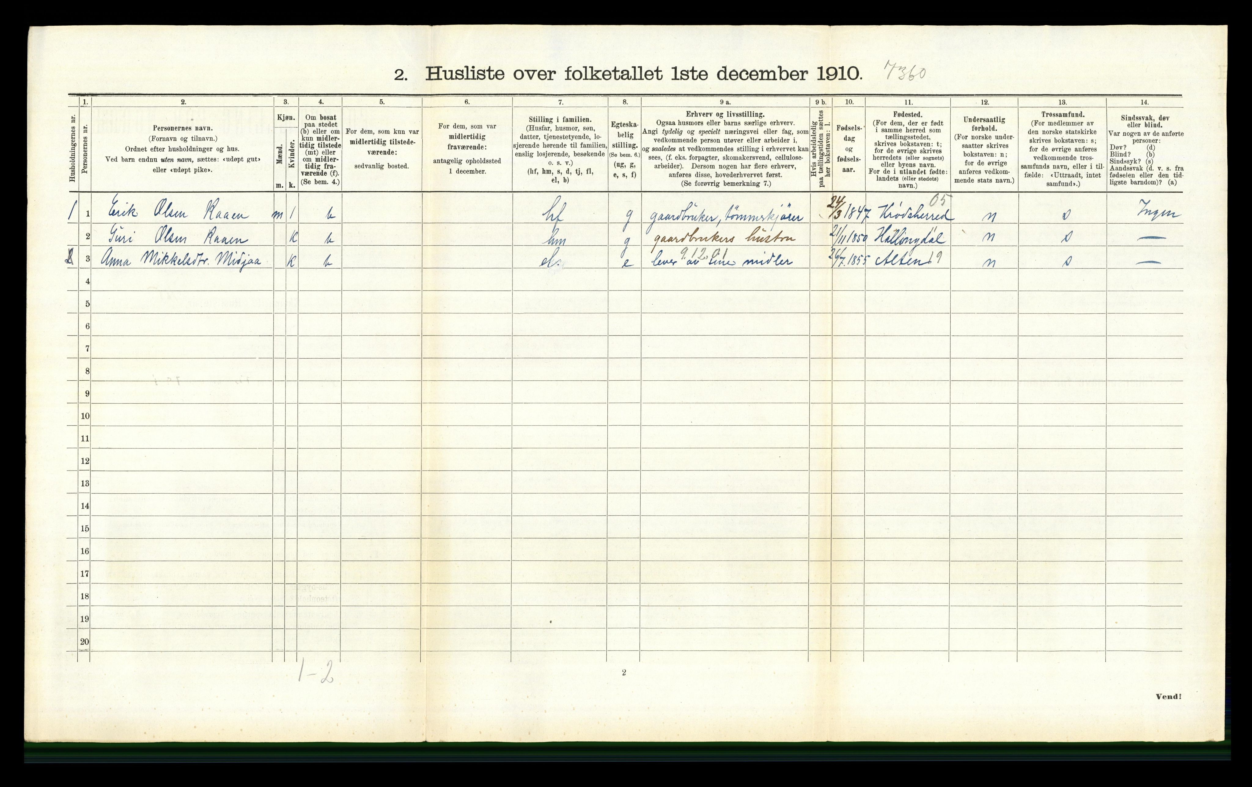 RA, 1910 census for Modum, 1910, p. 2705