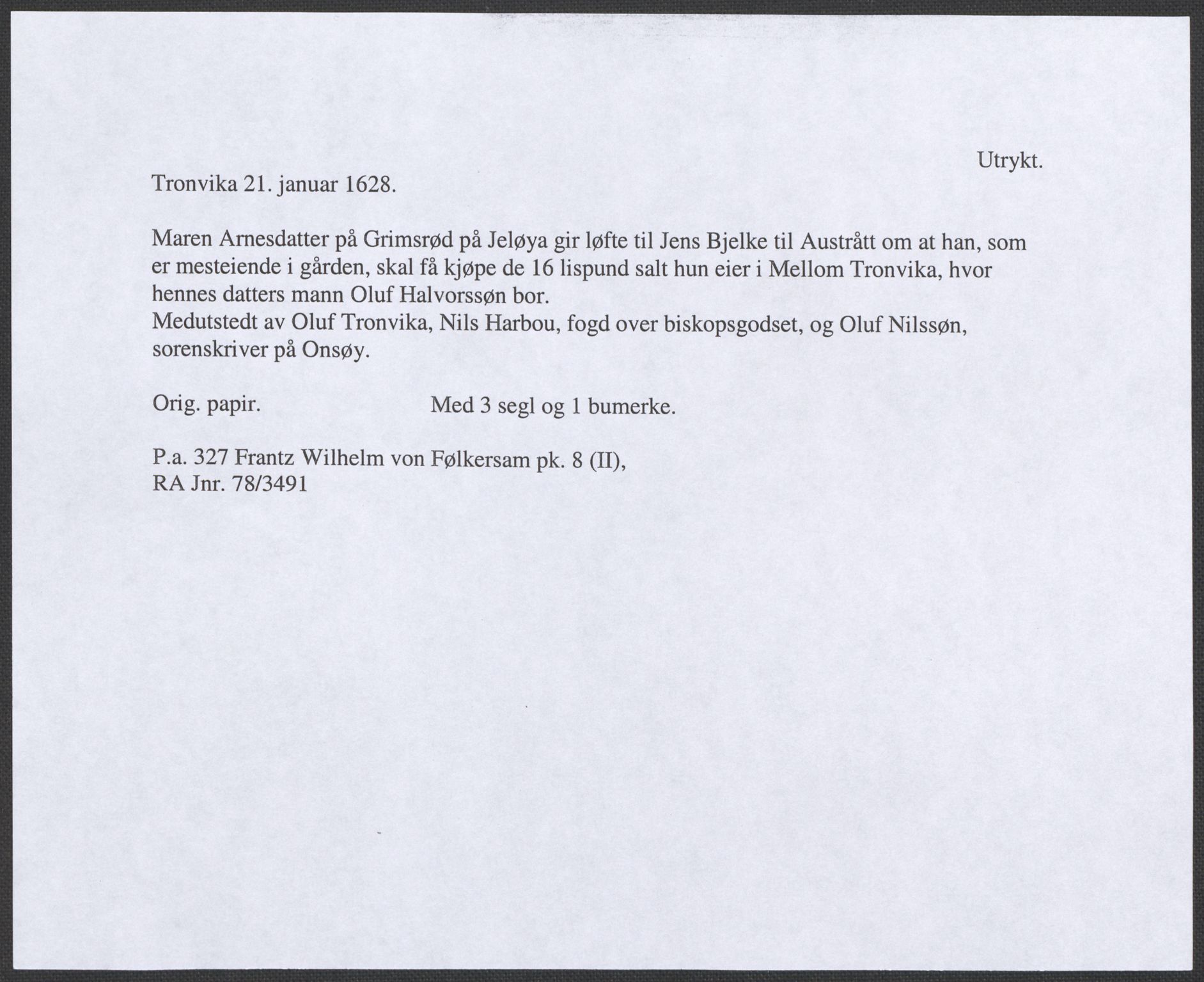 Riksarkivets diplomsamling, RA/EA-5965/F12/L0008: Pk. 8 (II), 1602-1704, p. 40