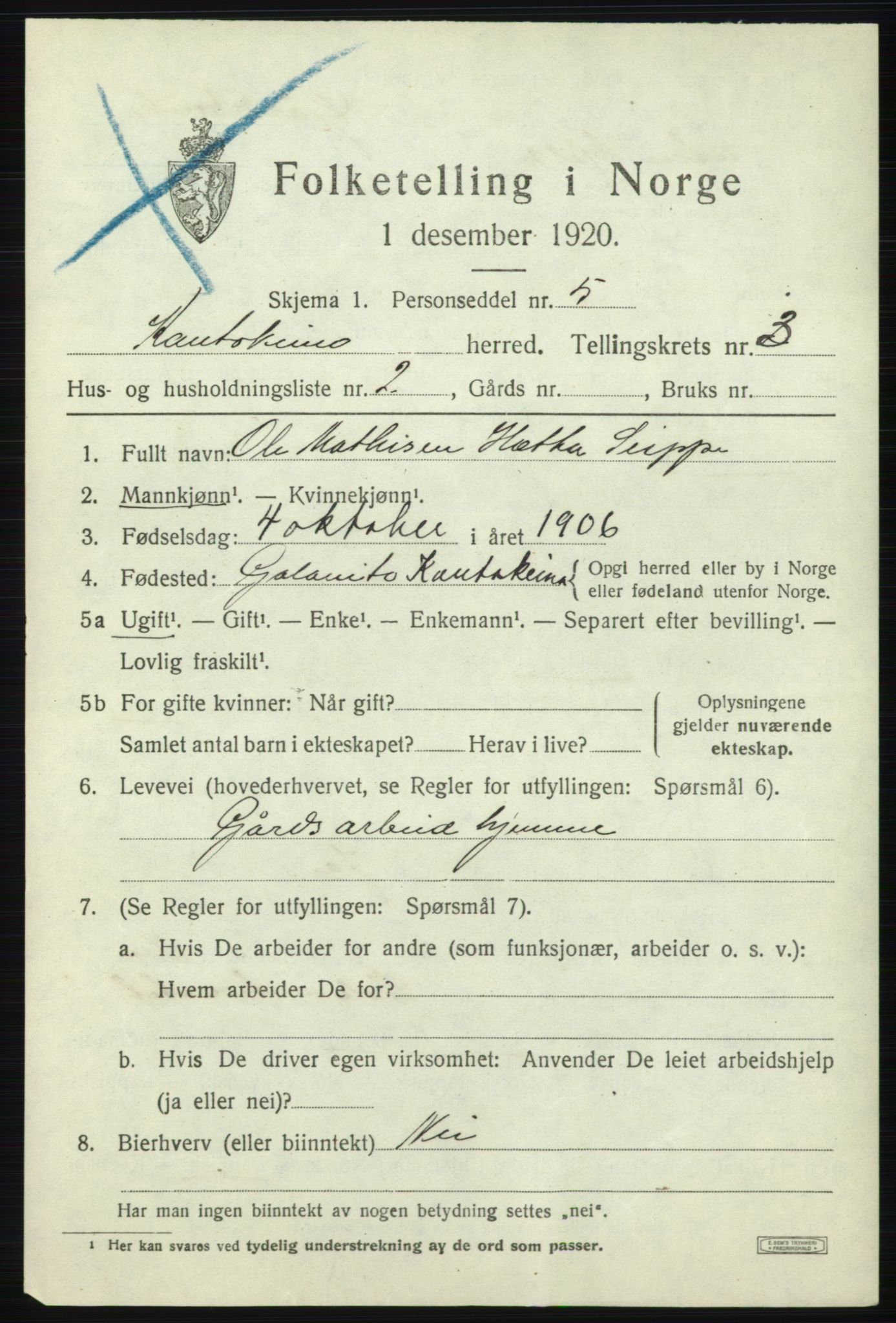 SATØ, 1920 census for Kautokeino, 1920, p. 1433