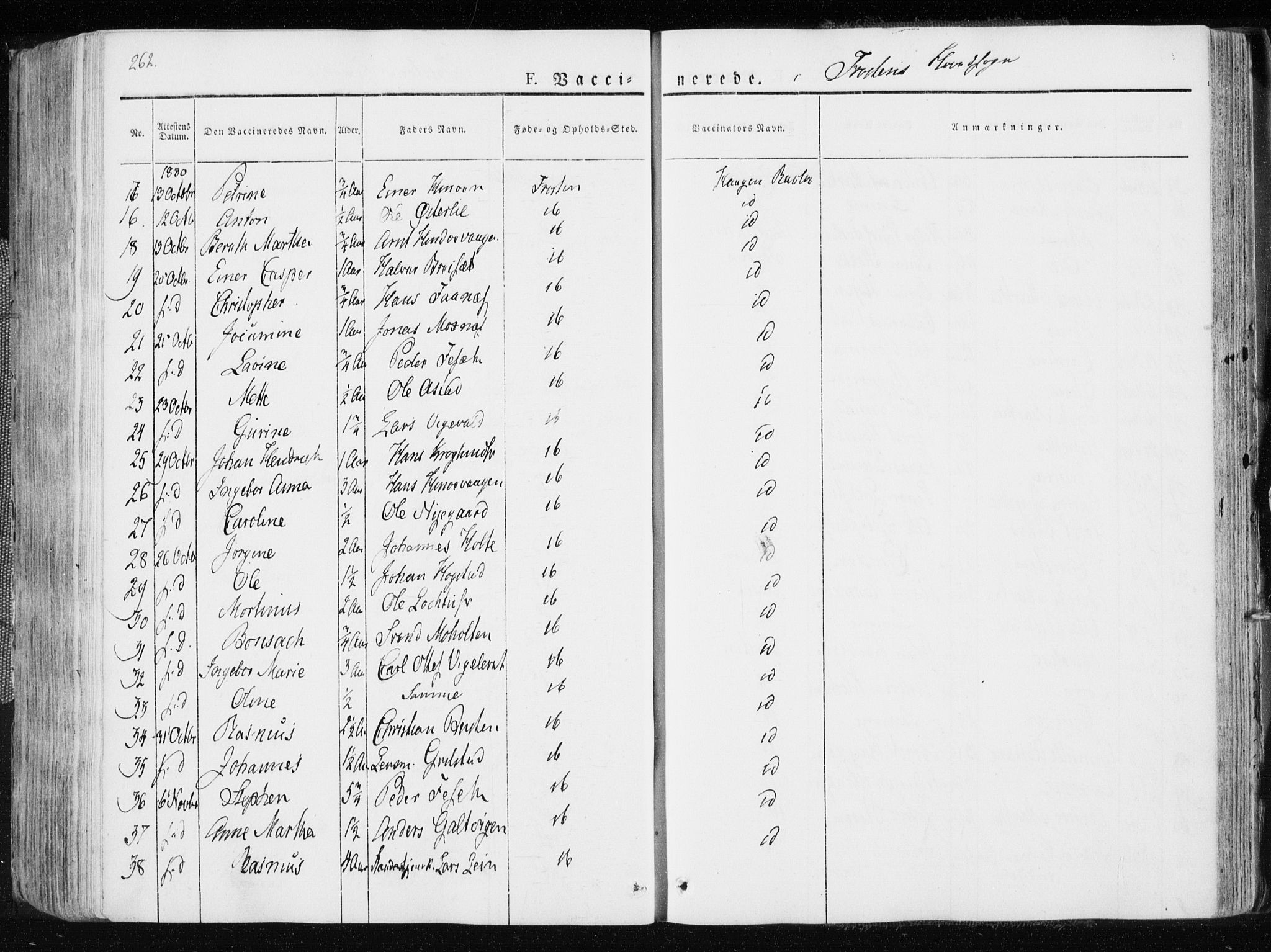 Ministerialprotokoller, klokkerbøker og fødselsregistre - Nord-Trøndelag, SAT/A-1458/713/L0114: Parish register (official) no. 713A05, 1827-1839, p. 262