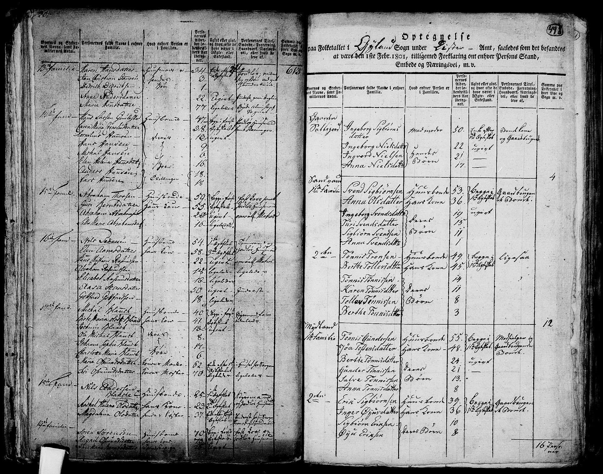 RA, 1801 census for 1045P Bakke, 1801, p. 492b-493a